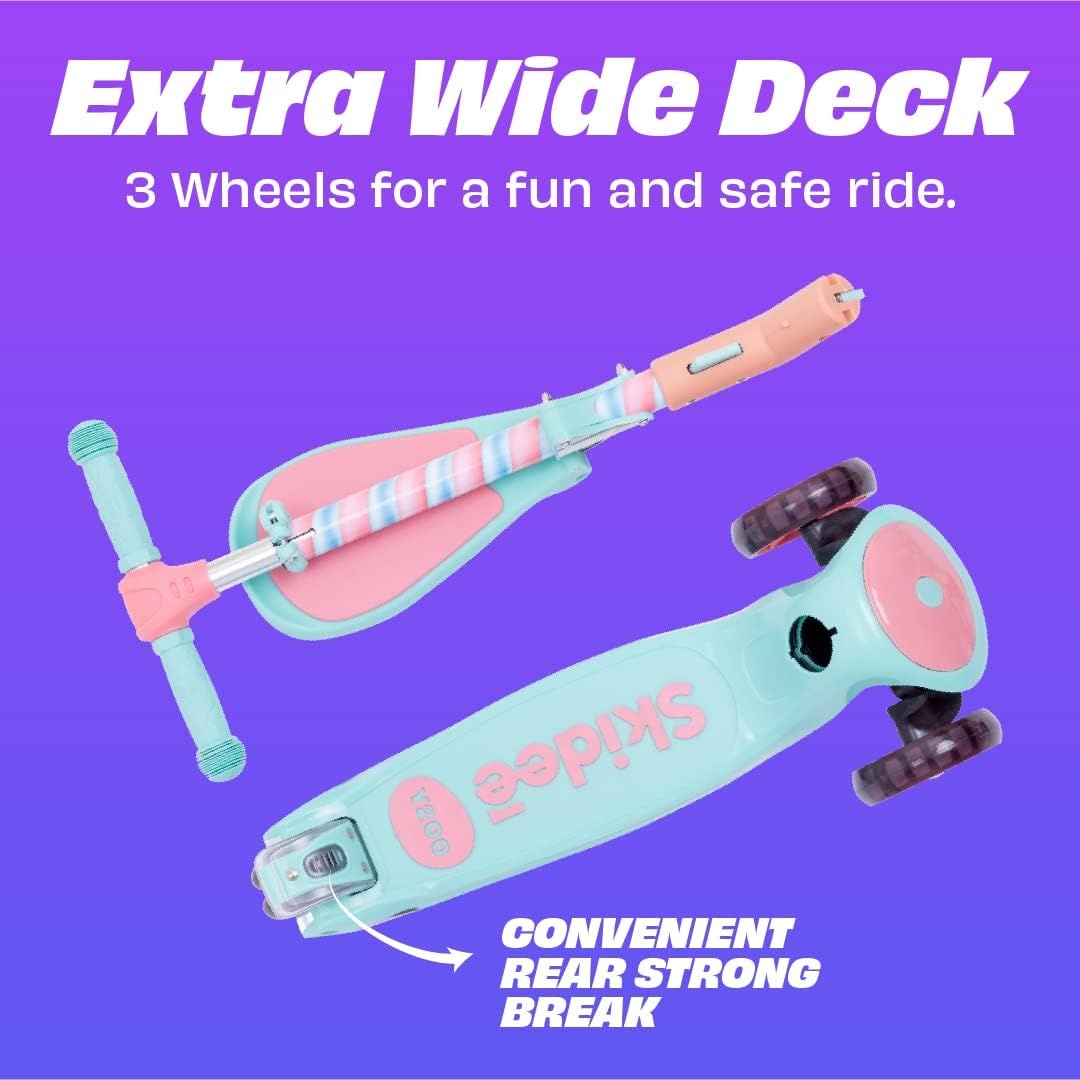 image:imageSKIDEE Kick Scooter for Kids Ages 35 Foldable 3 Wheel Scooter with LeantoSteer Adjustable Height Removable Seat amp LED Light Wheels Toddler Scooter Up to 12 Year Old BoysGirlsMarshmallow