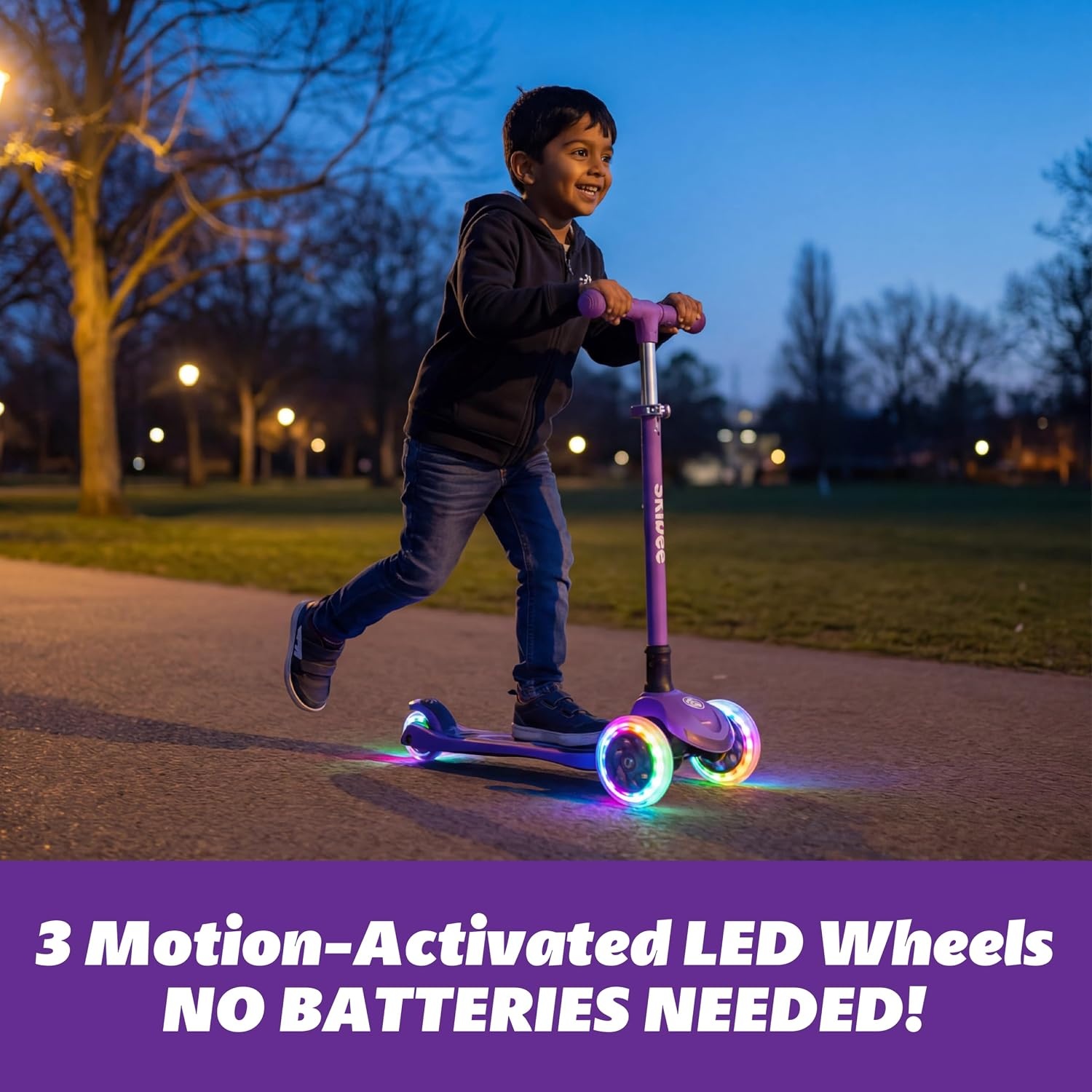 image:imageSKIDEE Kick Scooter for Kids Ages 35 Foldable 3 Wheel Scooter with LeantoSteer Adjustable Height Removable Seat amp LED Light Wheels Toddler Scooter Up to 12 Year Old BoysGirlsRoyal Purple