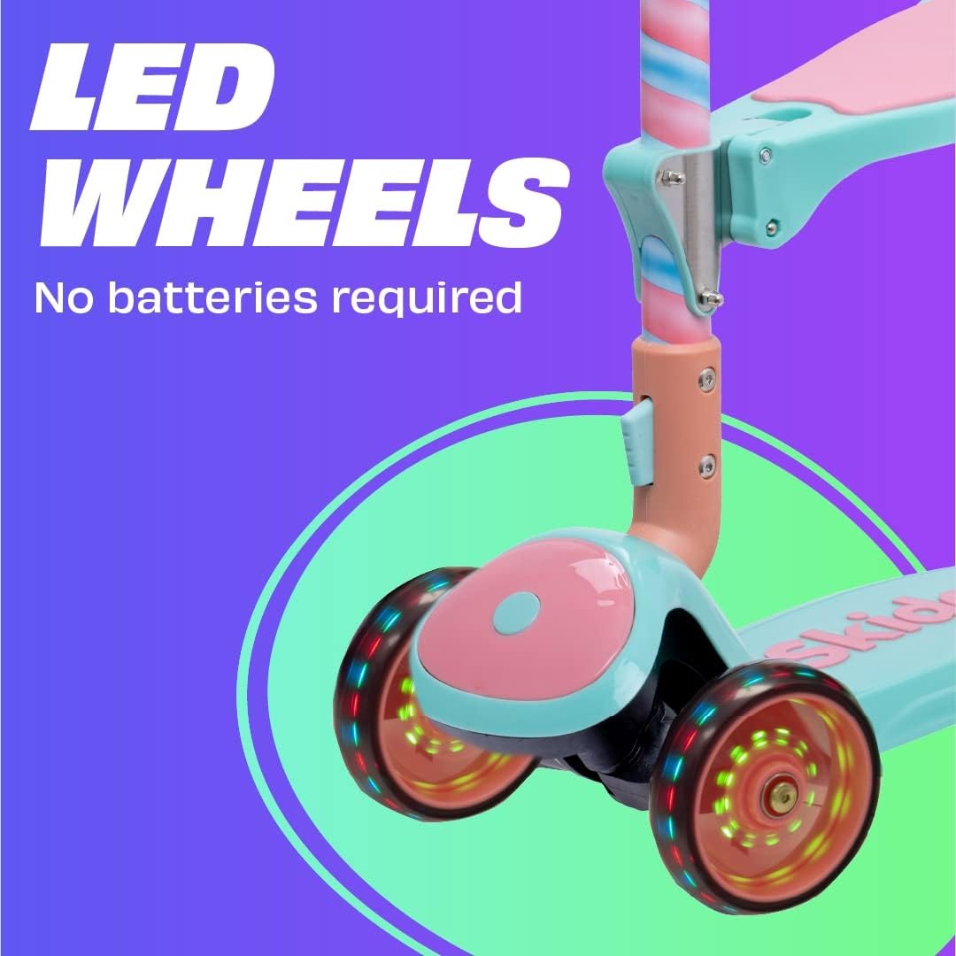image:imageSKIDEE Kick Scooter for Kids Ages 35 Foldable 3 Wheel Scooter with LeantoSteer Adjustable Height Removable Seat amp LED Light Wheels Toddler Scooter Up to 12 Year Old BoysGirlsMarshmallow