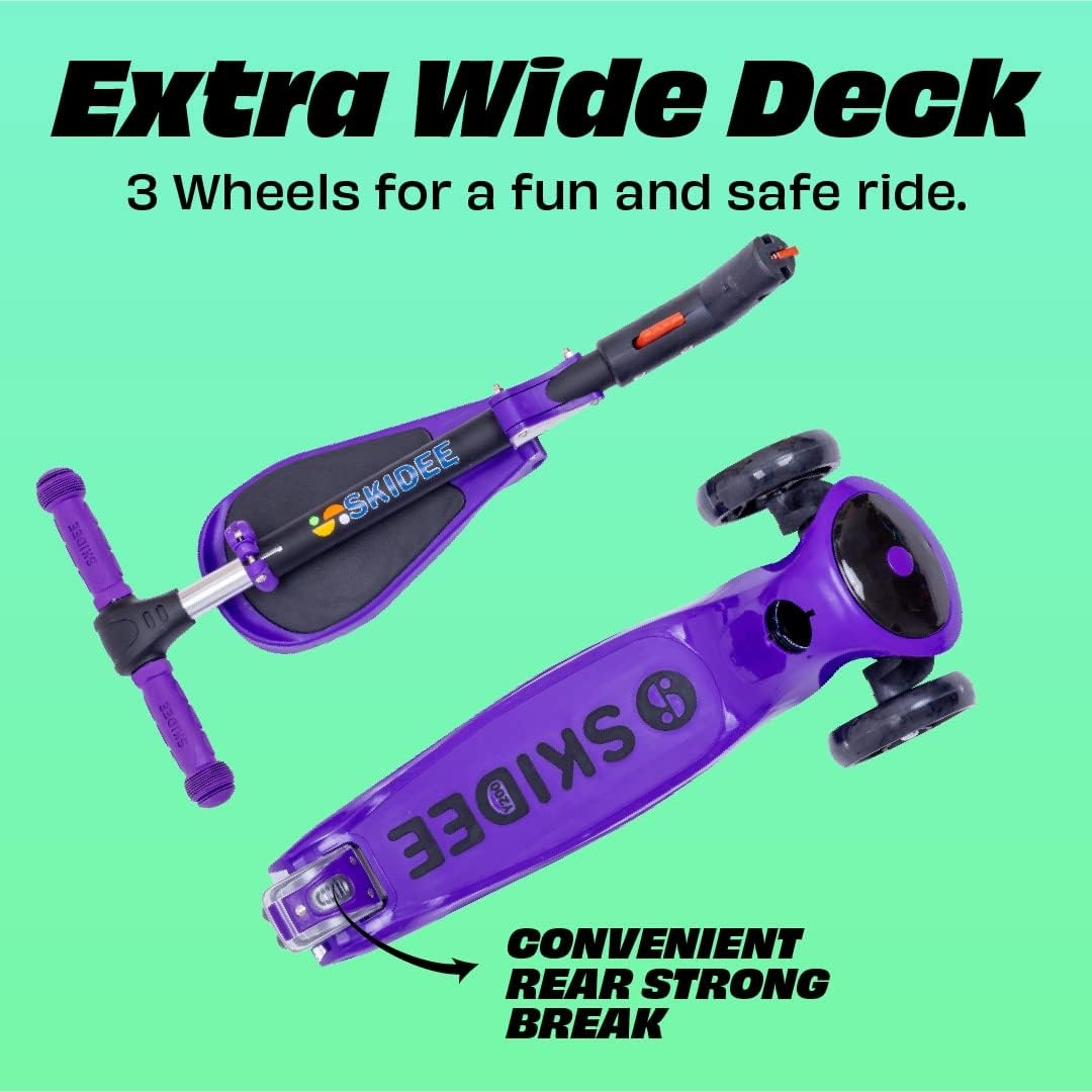 image:imageSKIDEE Kick Scooter for Kids Ages 35 Foldable 3 Wheel Scooter with LeantoSteer Adjustable Height Removable Seat amp LED Light Wheels Toddler Scooter Up to 12 Year Old BoysGirlsPurple