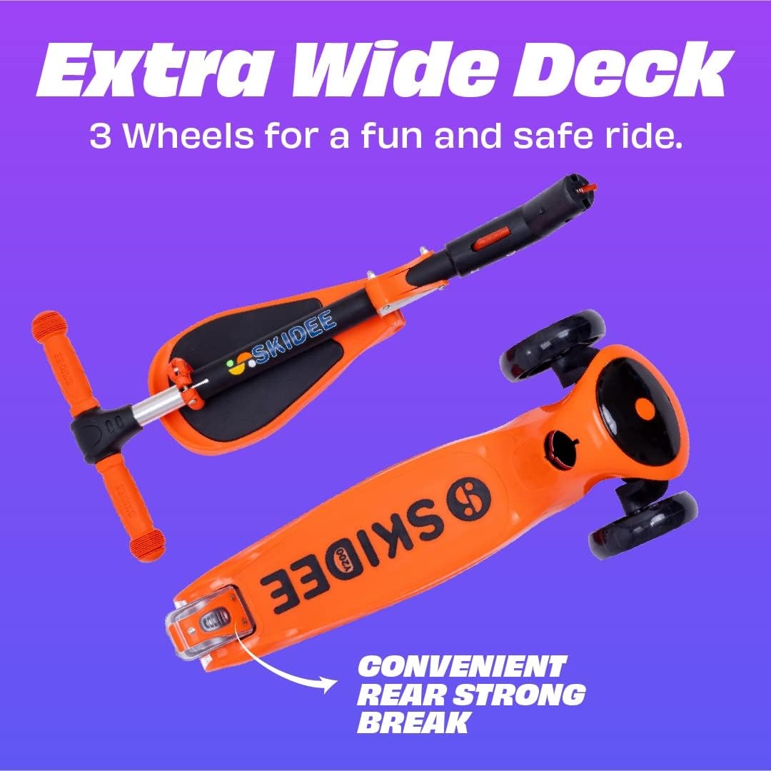 image:imageSKIDEE Kick Scooter for Kids Ages 35 Foldable 3 Wheel Scooter with LeantoSteer Adjustable Height Removable Seat amp LED Light Wheels Toddler Scooter Up to 12 Year Old BoysGirlsOrange