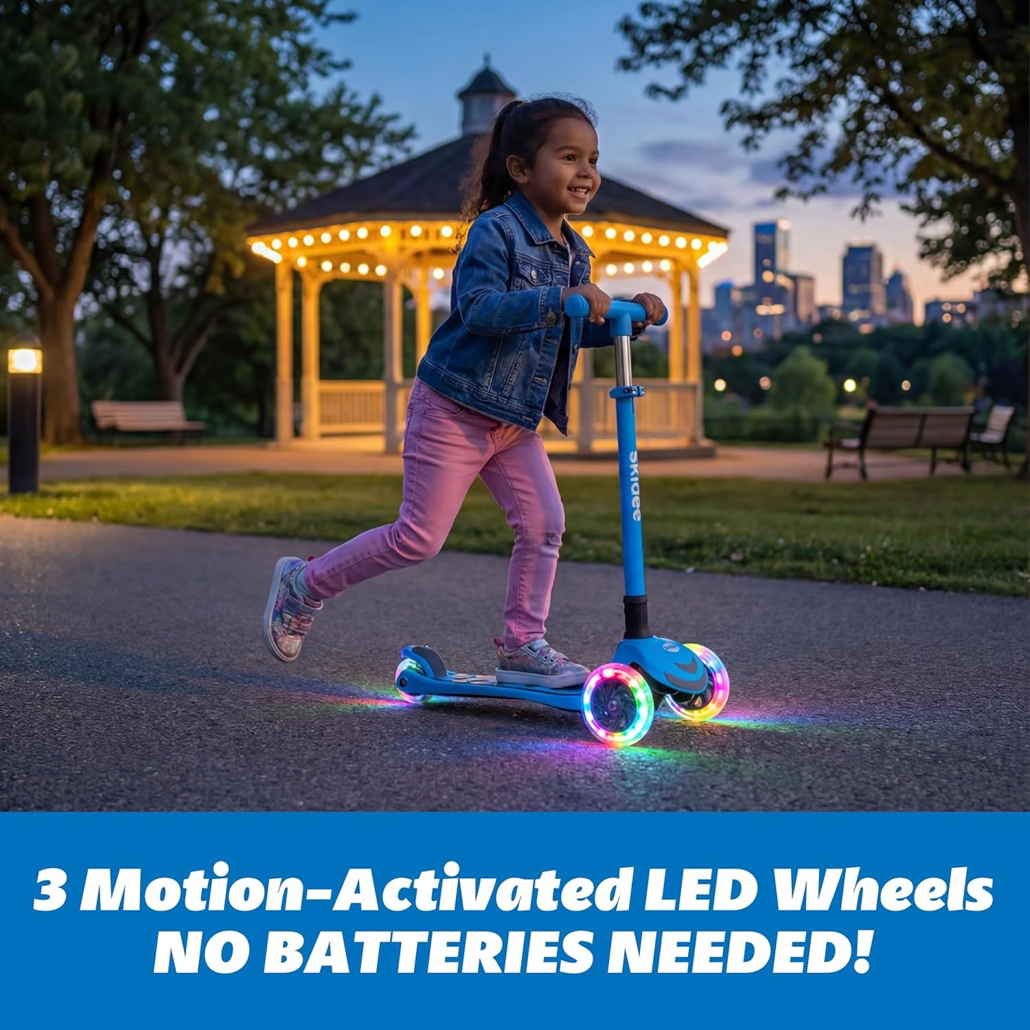 image:imageSKIDEE Kick Scooter for Kids Ages 35 Foldable 3 Wheel Scooter with LeantoSteer Adjustable Height Removable Seat amp LED Light Wheels Toddler Scooter Up to 12 Year Old BoysGirlsOcean Blue