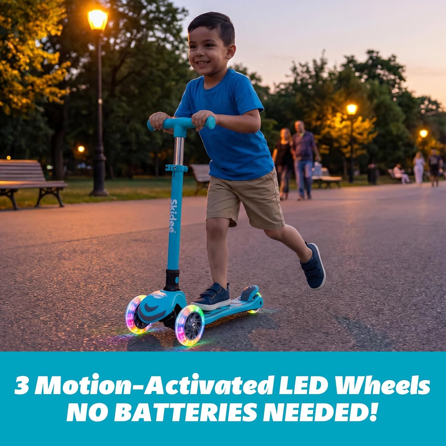 image:imageSKIDEE Kick Scooter for Kids Ages 35 Foldable 3 Wheel Scooter with LeantoSteer Adjustable Height Removable Seat amp LED Light Wheels Toddler Scooter Up to 12 Year Old BoysGirlsTurquoise
