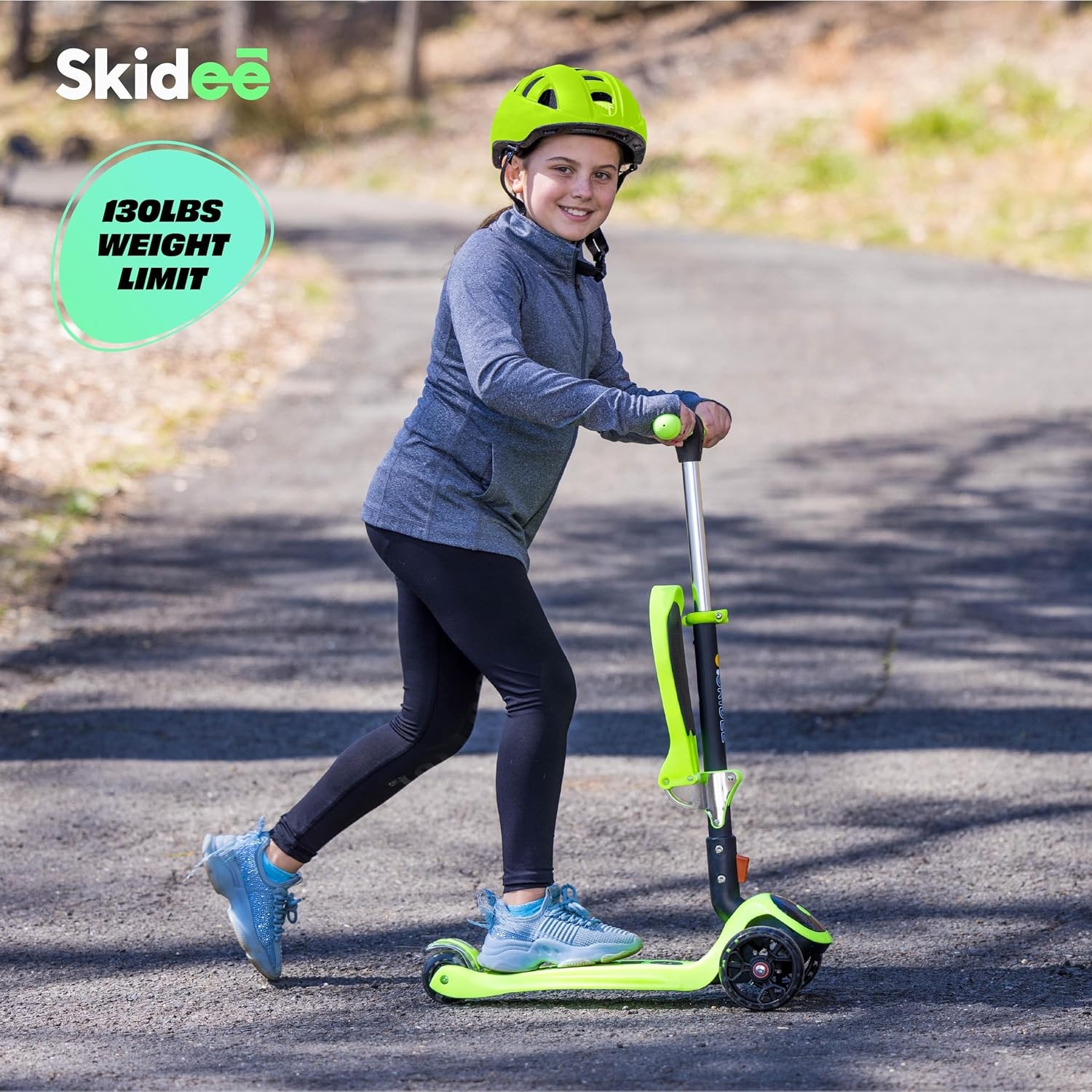 image:imageSKIDEE Kick Scooter for Kids Ages 35 Foldable 3 Wheel Scooter with LeantoSteer Adjustable Height Removable Seat amp LED Light Wheels Toddler Scooter Up to 12 Year Old BoysGirlsGreen