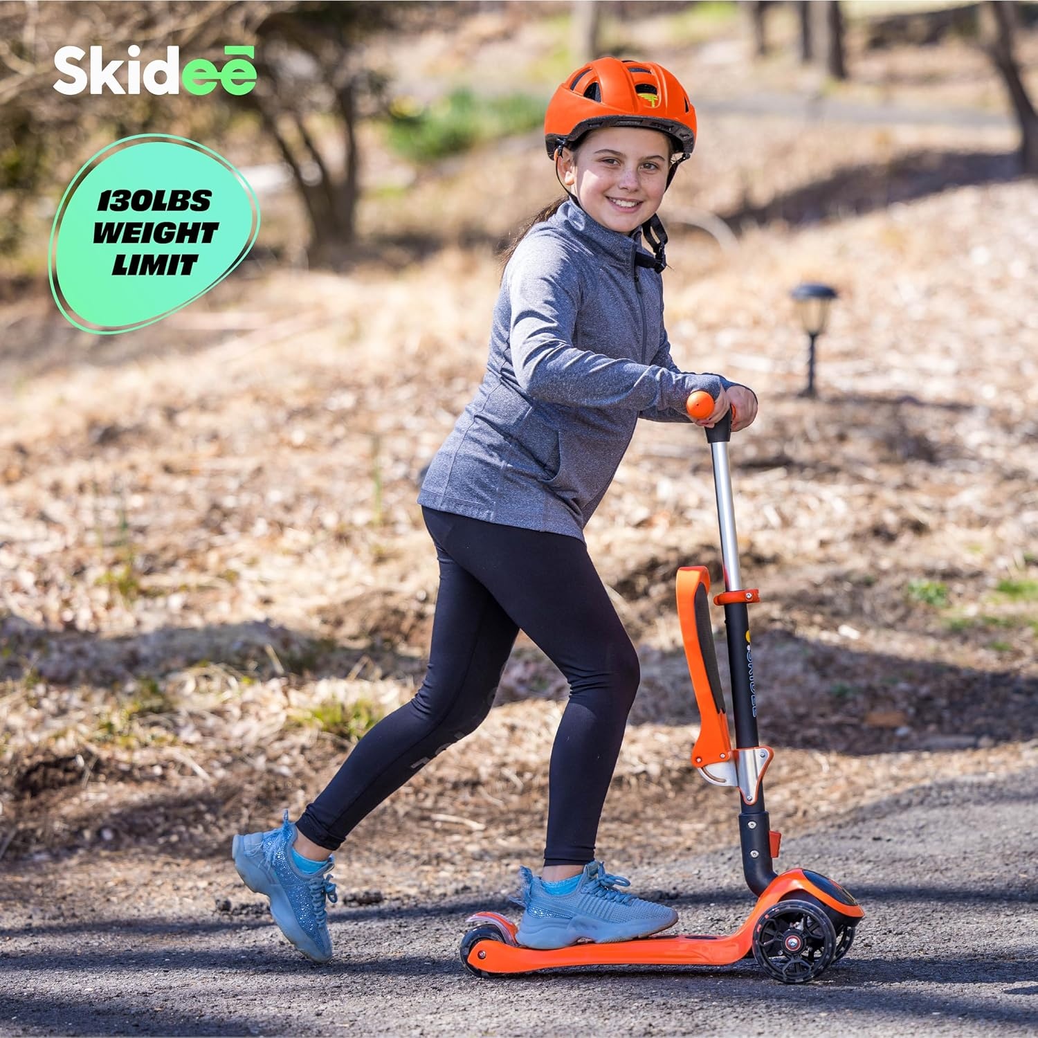 image:imageSKIDEE Kick Scooter for Kids Ages 35 Foldable 3 Wheel Scooter with LeantoSteer Adjustable Height Removable Seat amp LED Light Wheels Toddler Scooter Up to 12 Year Old BoysGirlsOrange