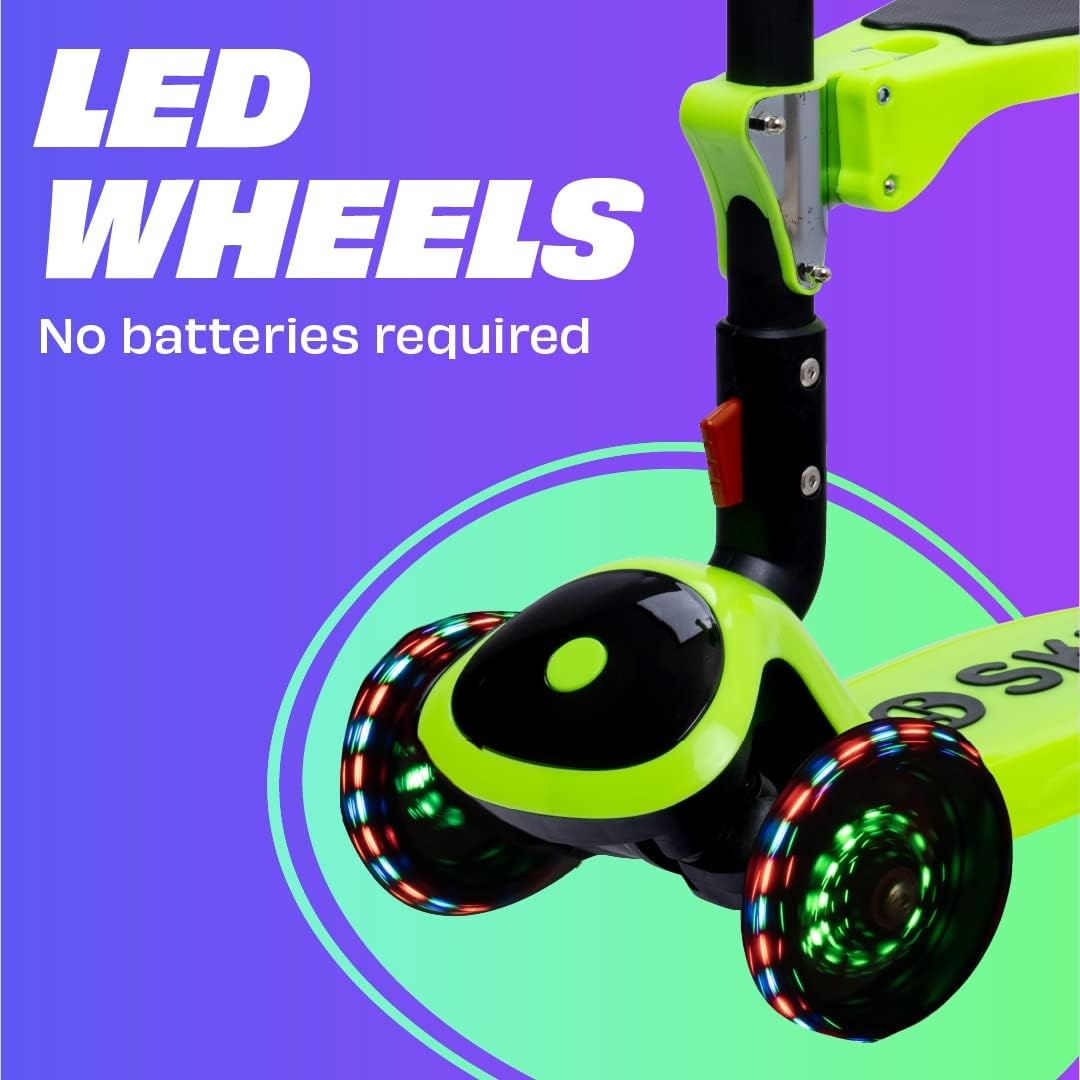 image:imageSKIDEE Kick Scooter for Kids Ages 35 Foldable 3 Wheel Scooter with LeantoSteer Adjustable Height Removable Seat amp LED Light Wheels Toddler Scooter Up to 12 Year Old BoysGirlsGreen