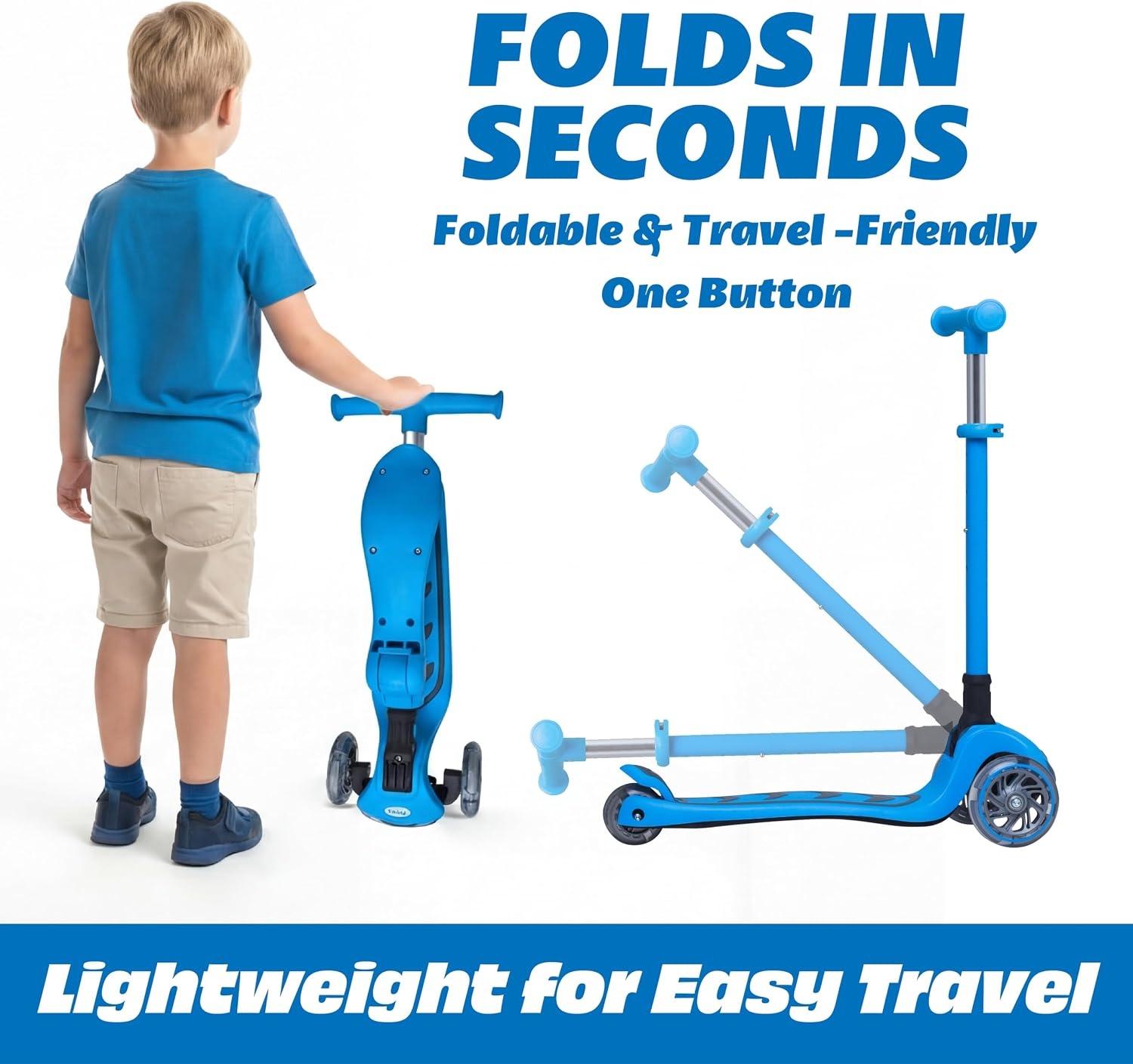 image:imageSKIDEE Kick Scooter for Kids Ages 35 Foldable 3 Wheel Scooter with LeantoSteer Adjustable Height Removable Seat amp LED Light Wheels Toddler Scooter Up to 12 Year Old BoysGirlsOcean Blue