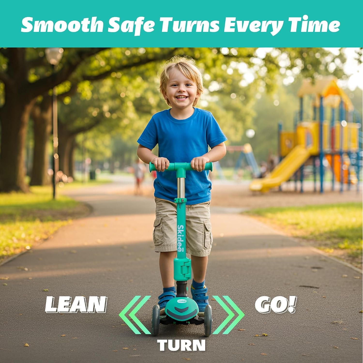 image:imageSKIDEE Kick Scooter for Kids Ages 35 Foldable 3 Wheel Scooter with LeantoSteer Adjustable Height Removable Seat amp LED Light Wheels Toddler Scooter Up to 12 Year Old BoysGirlsMint Green
