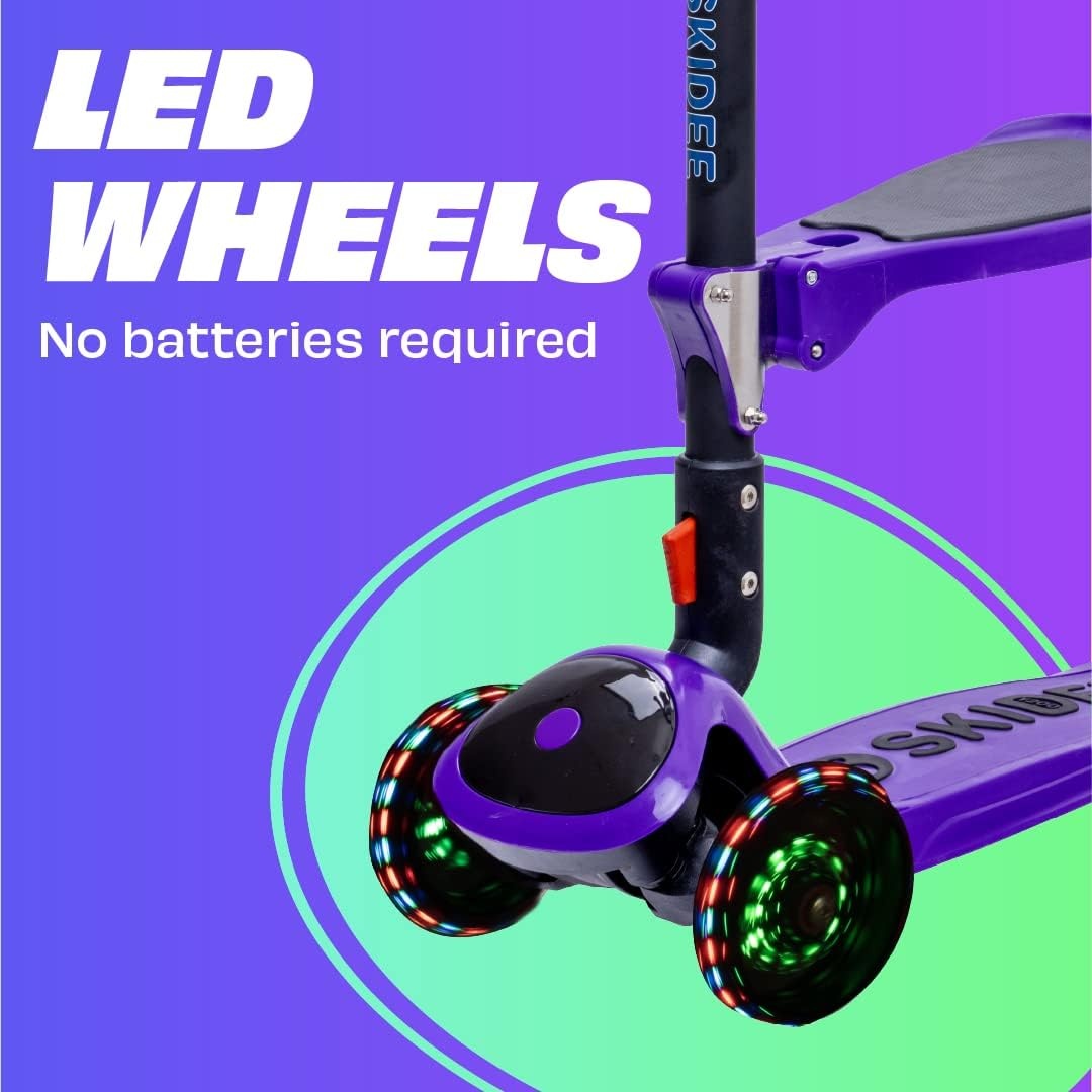 image:imageSKIDEE Kick Scooter for Kids Ages 35 Foldable 3 Wheel Scooter with LeantoSteer Adjustable Height Removable Seat amp LED Light Wheels Toddler Scooter Up to 12 Year Old BoysGirlsPurple