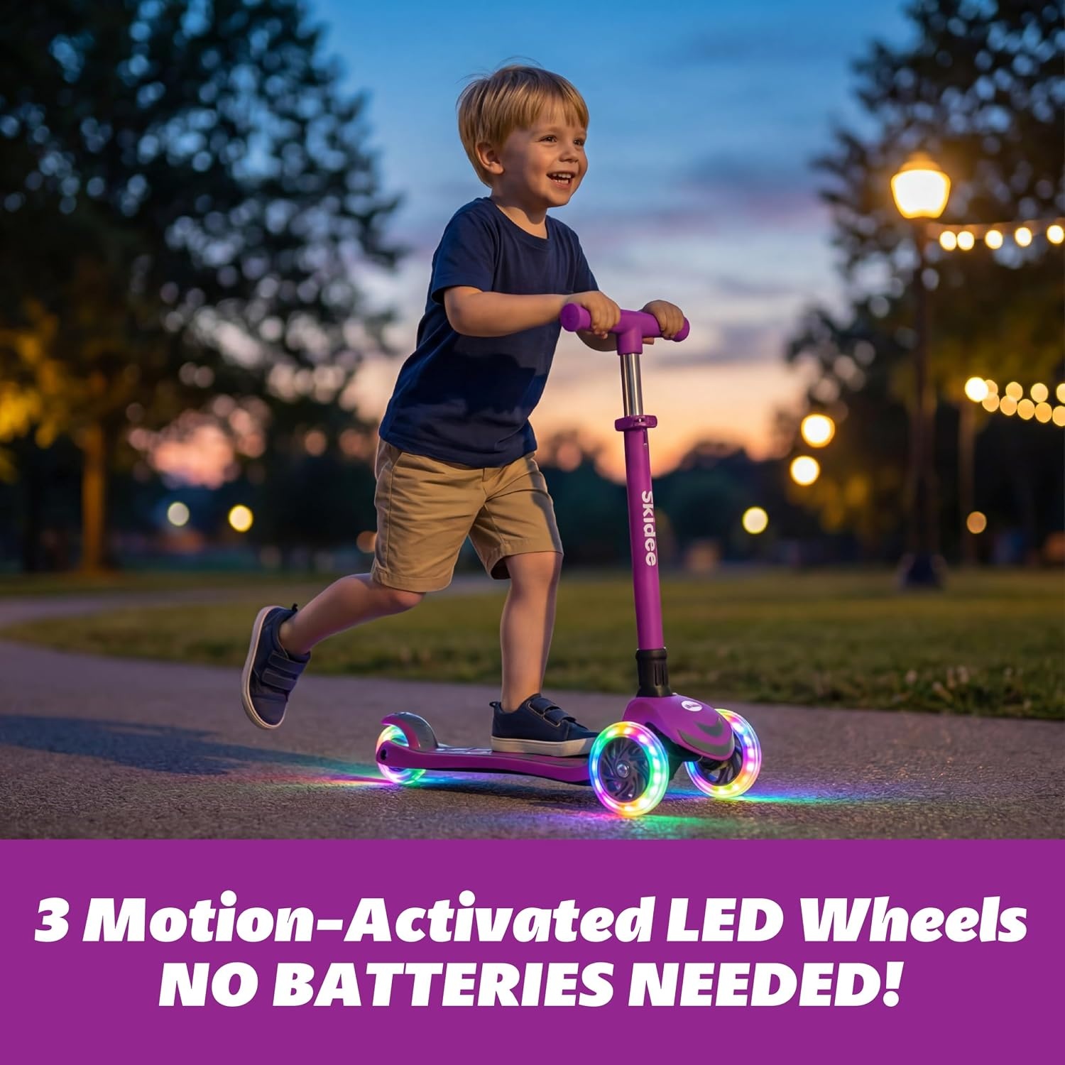 image:imageSKIDEE Kick Scooter for Kids Ages 35 Foldable 3 Wheel Scooter with LeantoSteer Adjustable Height Removable Seat amp LED Light Wheels Toddler Scooter Up to 12 Year Old BoysGirlsRaspberry
