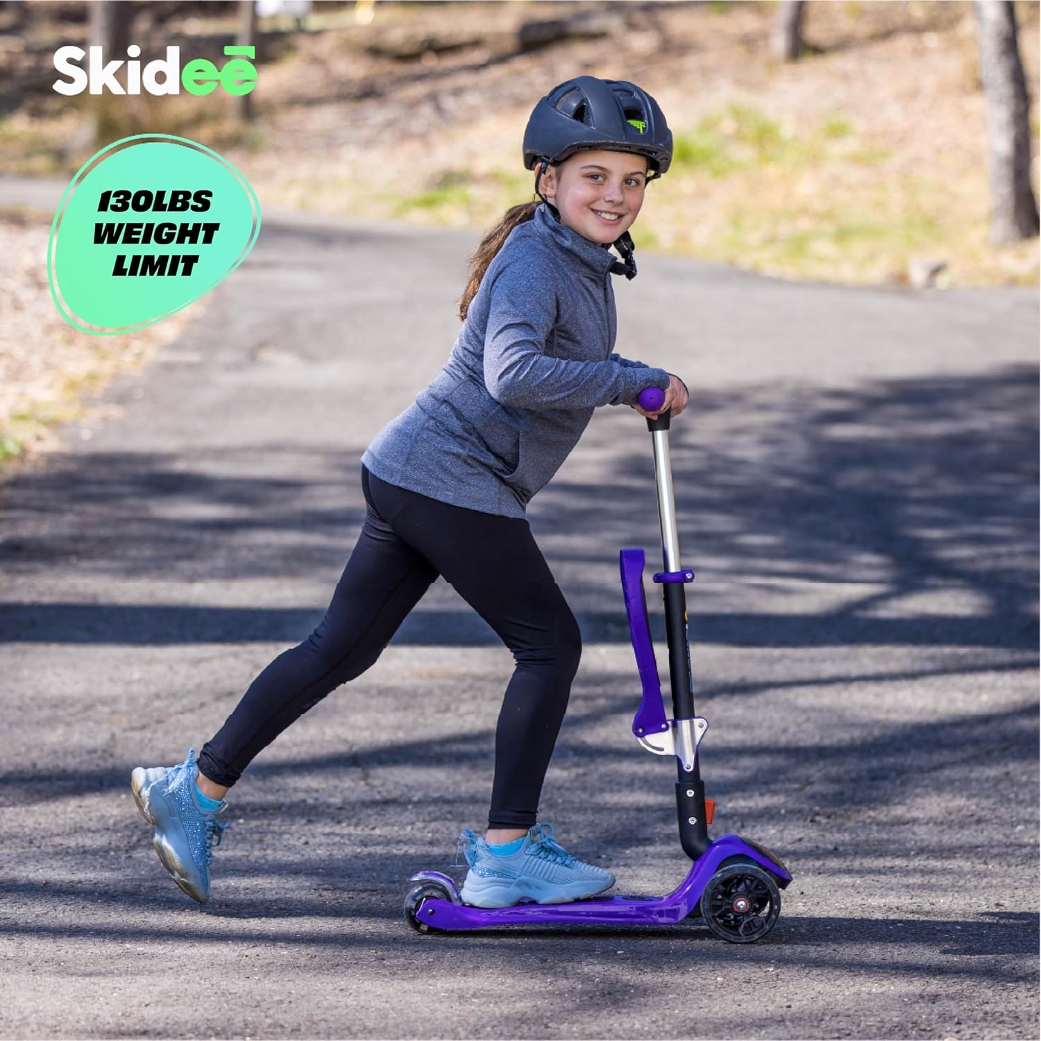image:imageSKIDEE Kick Scooter for Kids Ages 35 Foldable 3 Wheel Scooter with LeantoSteer Adjustable Height Removable Seat amp LED Light Wheels Toddler Scooter Up to 12 Year Old BoysGirlsPurple