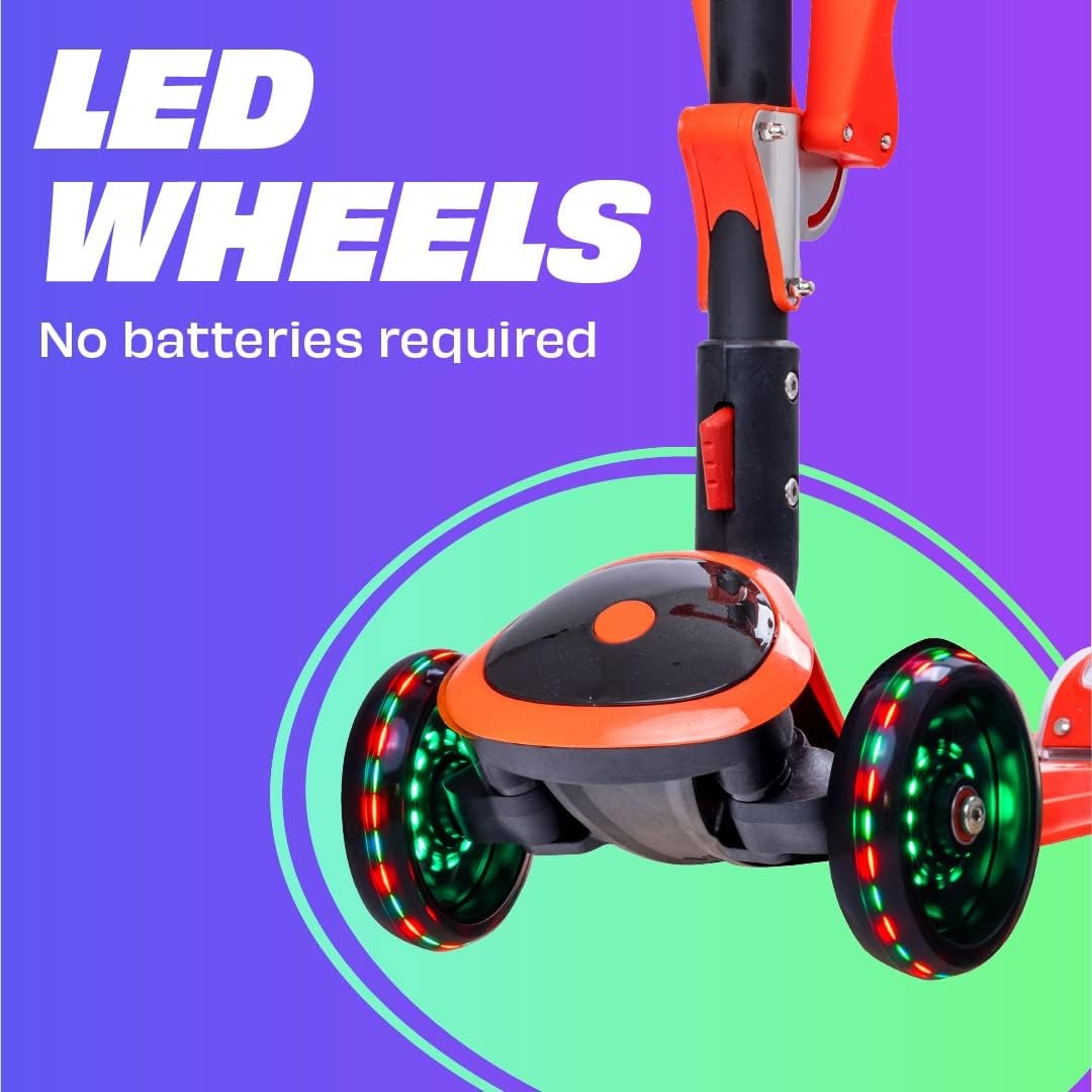 image:imageSKIDEE Kick Scooter for Kids Ages 35 Foldable 3 Wheel Scooter with LeantoSteer Adjustable Height Removable Seat amp LED Light Wheels Toddler Scooter Up to 12 Year Old BoysGirlsOrange