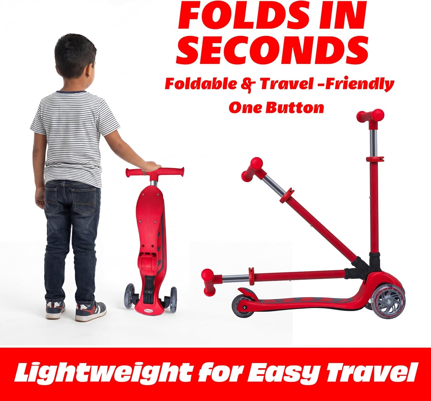 image:imageSKIDEE Kick Scooter for Kids Ages 35 Foldable 3 Wheel Scooter with LeantoSteer Adjustable Height Removable Seat amp LED Light Wheels Toddler Scooter Up to 12 Year Old BoysGirlsFire Red