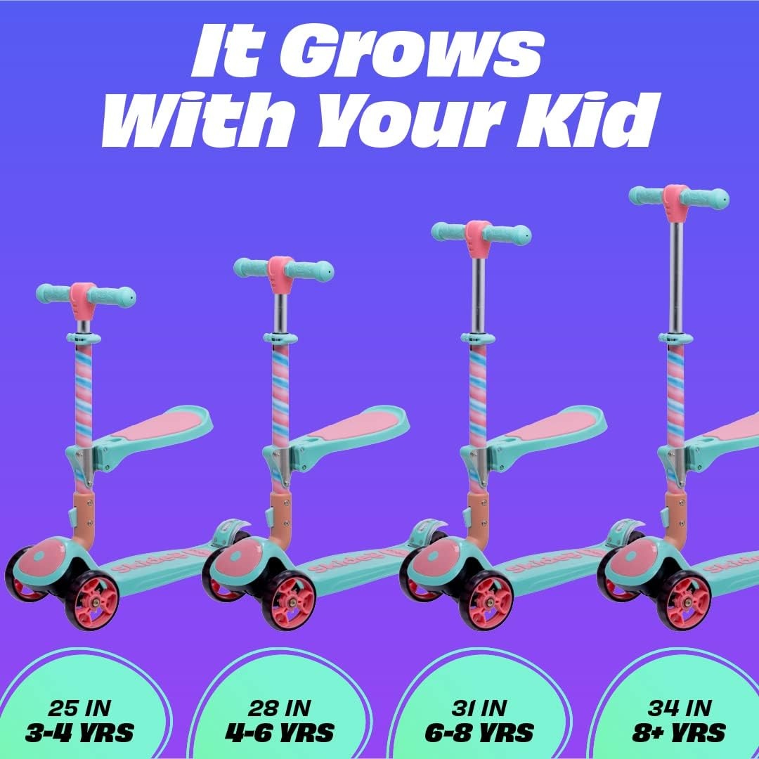 image:imageSKIDEE Kick Scooter for Kids Ages 35 Foldable 3 Wheel Scooter with LeantoSteer Adjustable Height Removable Seat amp LED Light Wheels Toddler Scooter Up to 12 Year Old BoysGirlsMarshmallow