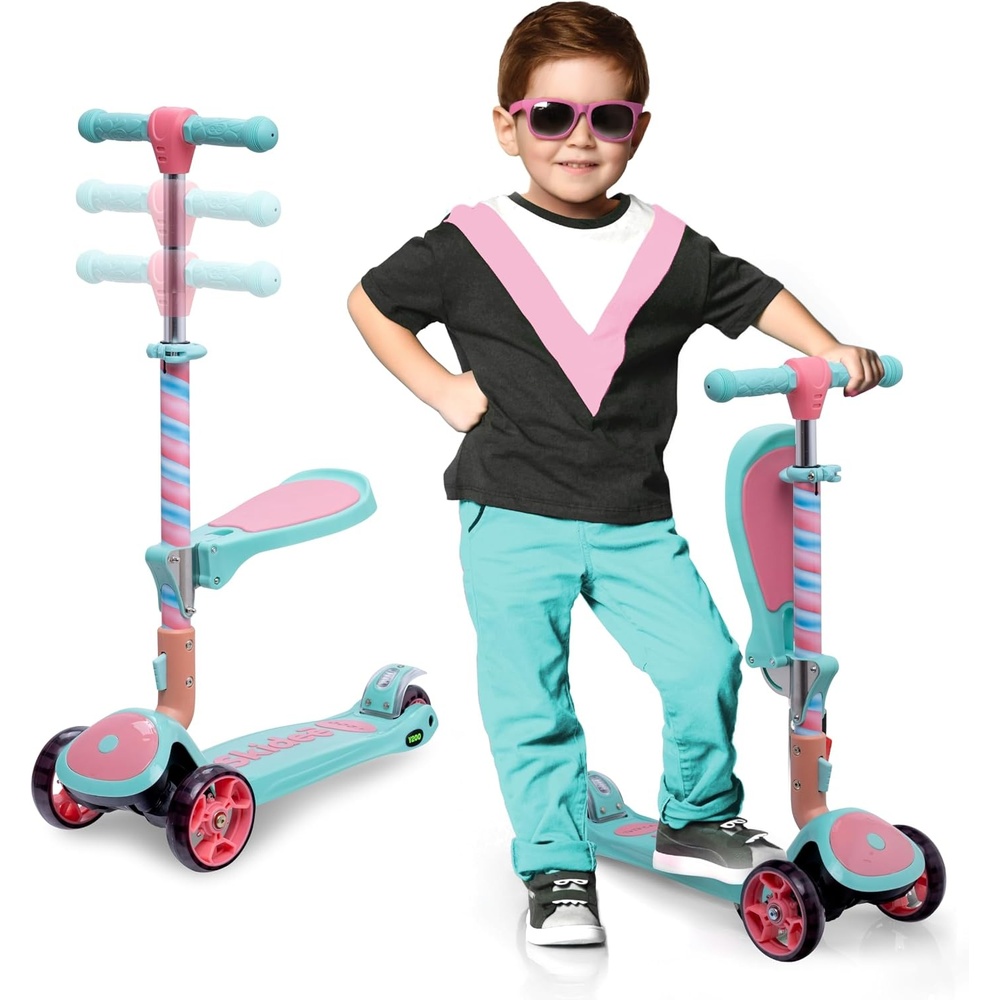 image:imageSKIDEE Kick Scooter for Kids Ages 35 Foldable 3 Wheel Scooter with LeantoSteer Adjustable Height Removable Seat amp LED Light Wheels Toddler Scooter Up to 12 Year Old BoysGirlsMarshmallow