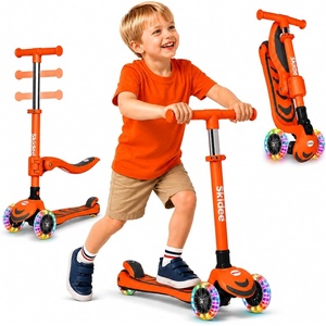 SKIDEE Kick Scooter for Kids Ages 3-5 | Foldable 3 Wheel Scooter with Lean-to-Steer, Adjustable Height, Removable Seat & LED Light Wheels | Toddler Scooter Up to 12 Year Old Boys/Girls(Neon Orange)