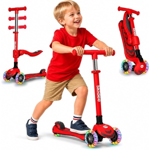 SKIDEE Kick Scooter for Kids Ages 3-5 | Foldable 3 Wheel Scooter with Lean-to-Steer, Adjustable Height, Removable Seat & LED Light Wheels | Toddler Scooter Up to 12 Year Old Boys/Girls(Fire Red)