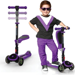 SKIDEE Kick Scooter for Kids Ages 3-5 | Foldable 3 Wheel Scooter with Lean-to-Steer, Adjustable Height, Removable Seat & LED Light Wheels | Toddler Scooter Up to 12 Year Old Boys/Girls(Purple)