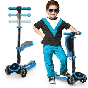 SKIDEE Kick Scooter for Kids Ages 3-5 | Foldable 3 Wheel Scooter with Lean-to-Steer, Adjustable Height, Removable Seat & LED Light Wheels | Toddler Scooter Up to 12 Year Old Boys/Girls(Blue)