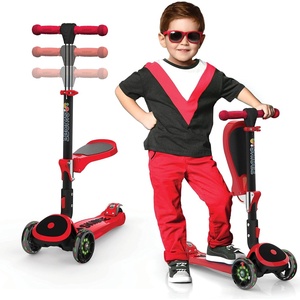 SKIDEE Kick Scooter for Kids Ages 3-5 | Foldable 3 Wheel Scooter with Lean-to-Steer, Adjustable Height, Removable Seat & LED Light Wheels | Toddler Scooter Up to 12 Year Old Boys/Girls(Red)