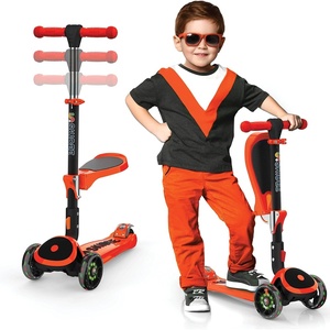 SKIDEE Kick Scooter for Kids Ages 3-5 | Foldable 3 Wheel Scooter with Lean-to-Steer, Adjustable Height, Removable Seat & LED Light Wheels | Toddler Scooter Up to 12 Year Old Boys/Girls(Orange)