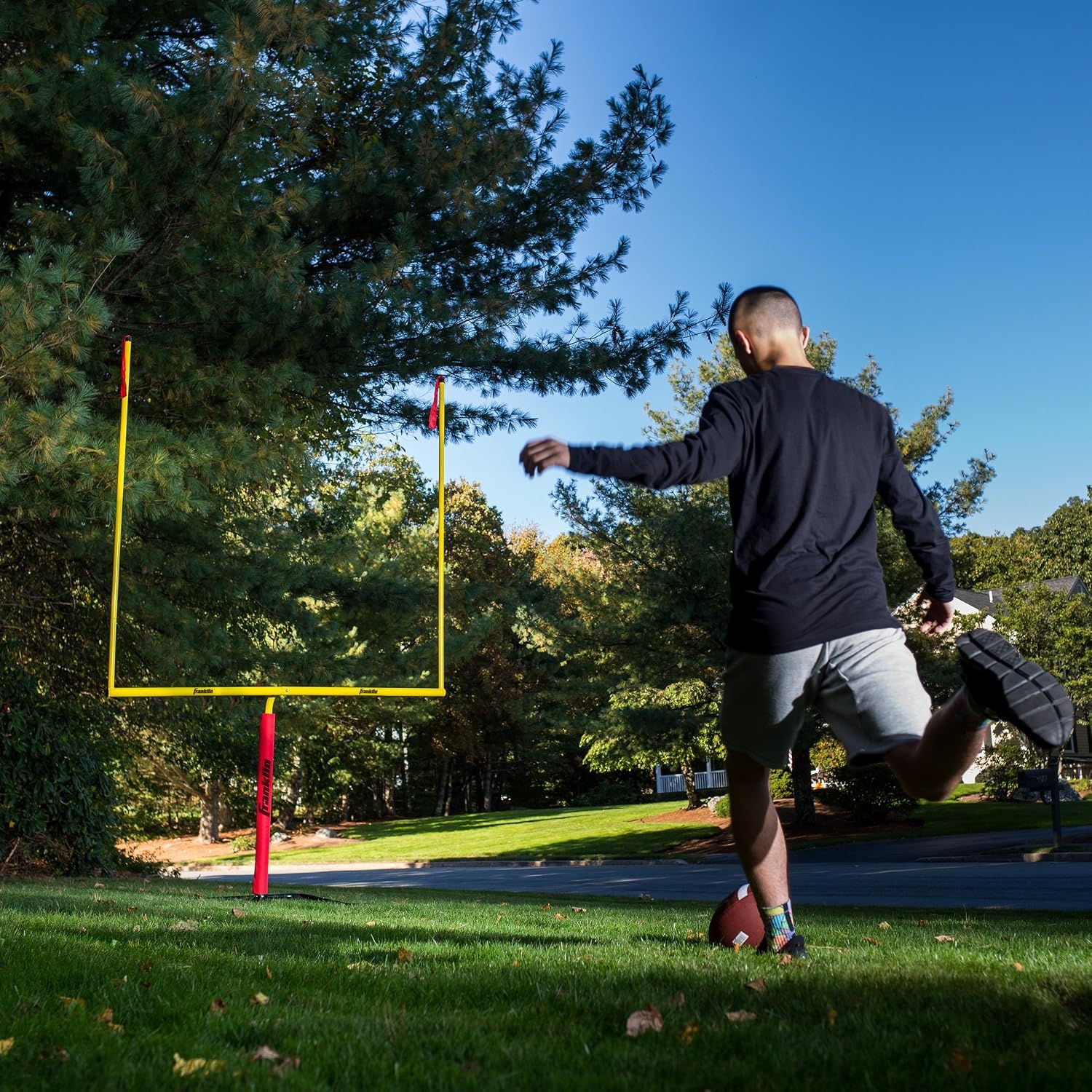 image:imageFranklin Sports Authentic Steel Football Goal Post 85 x 55 Post for Kids Football Goal Post Set Kicking Field Goals Youth Football Set Portable Football Goal PostStandard Goal Post