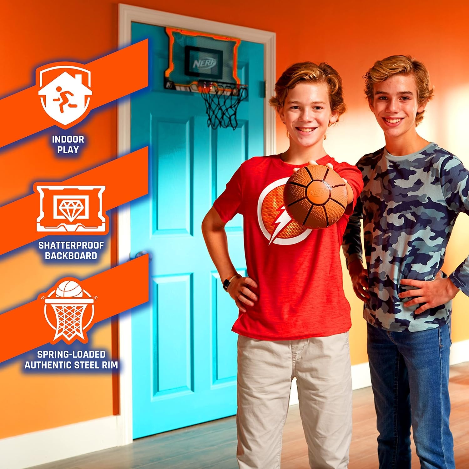 image:imageNERF Basketball Hoop Set Pro Hoop Mini Hoop Set with Mini NERF Basketball Steel Rim Great for DunkingOrange Standard