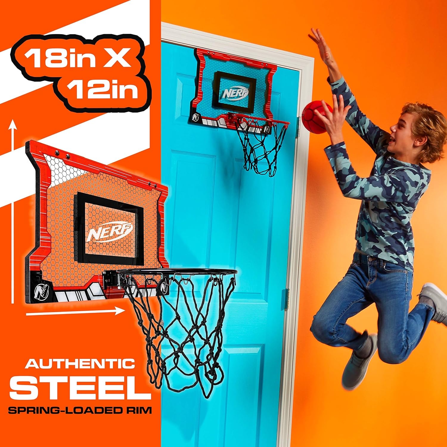 image:imageNERF Basketball Hoop Set Pro Hoop Mini Hoop Set with Mini NERF Basketball Steel Rim Great for DunkingRed Standard