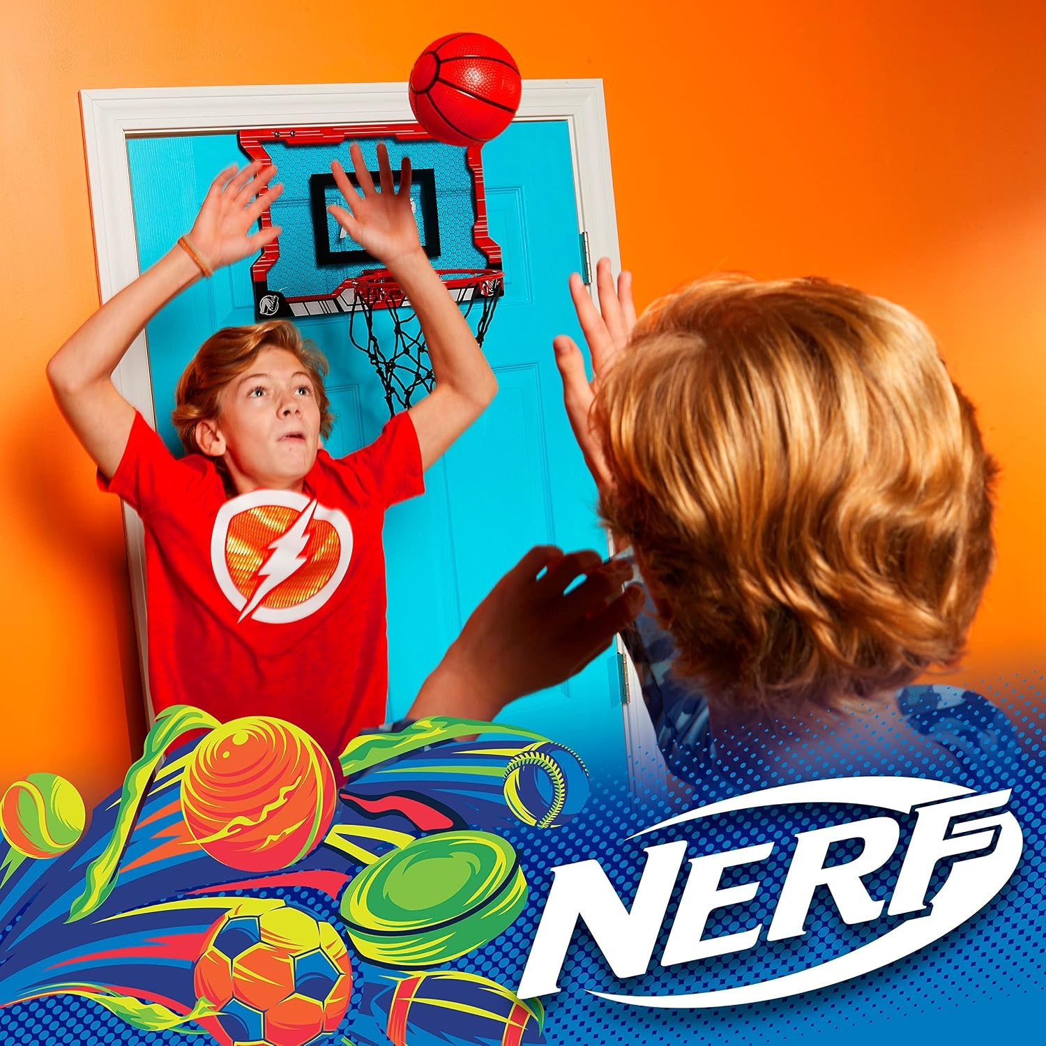 image:imageNERF Basketball Hoop Set Pro Hoop Mini Hoop Set with Mini NERF Basketball Steel Rim Great for DunkingRed Standard