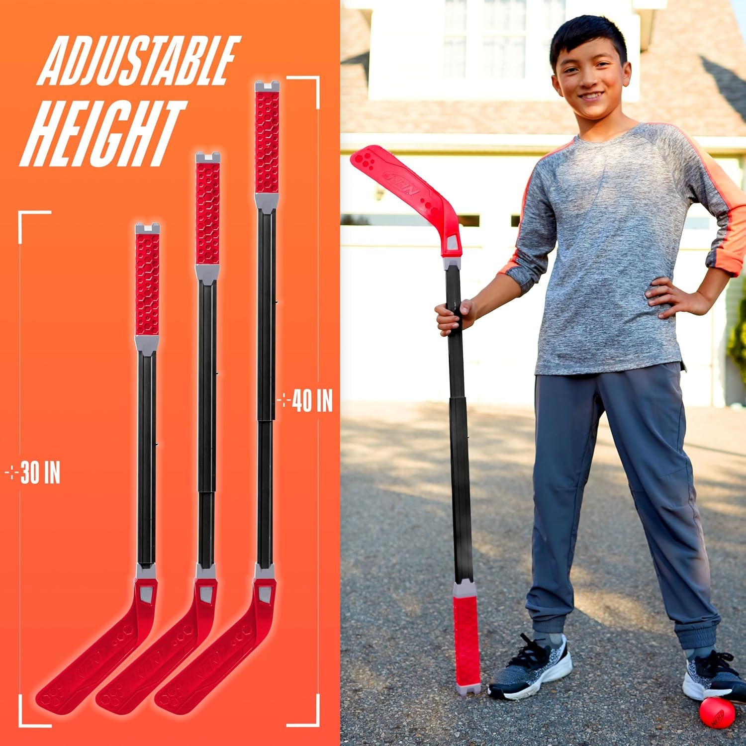 image:imageNERF Flexplay Hockey Stick Ball Set Adjustable Height1 Stick 2 Balls