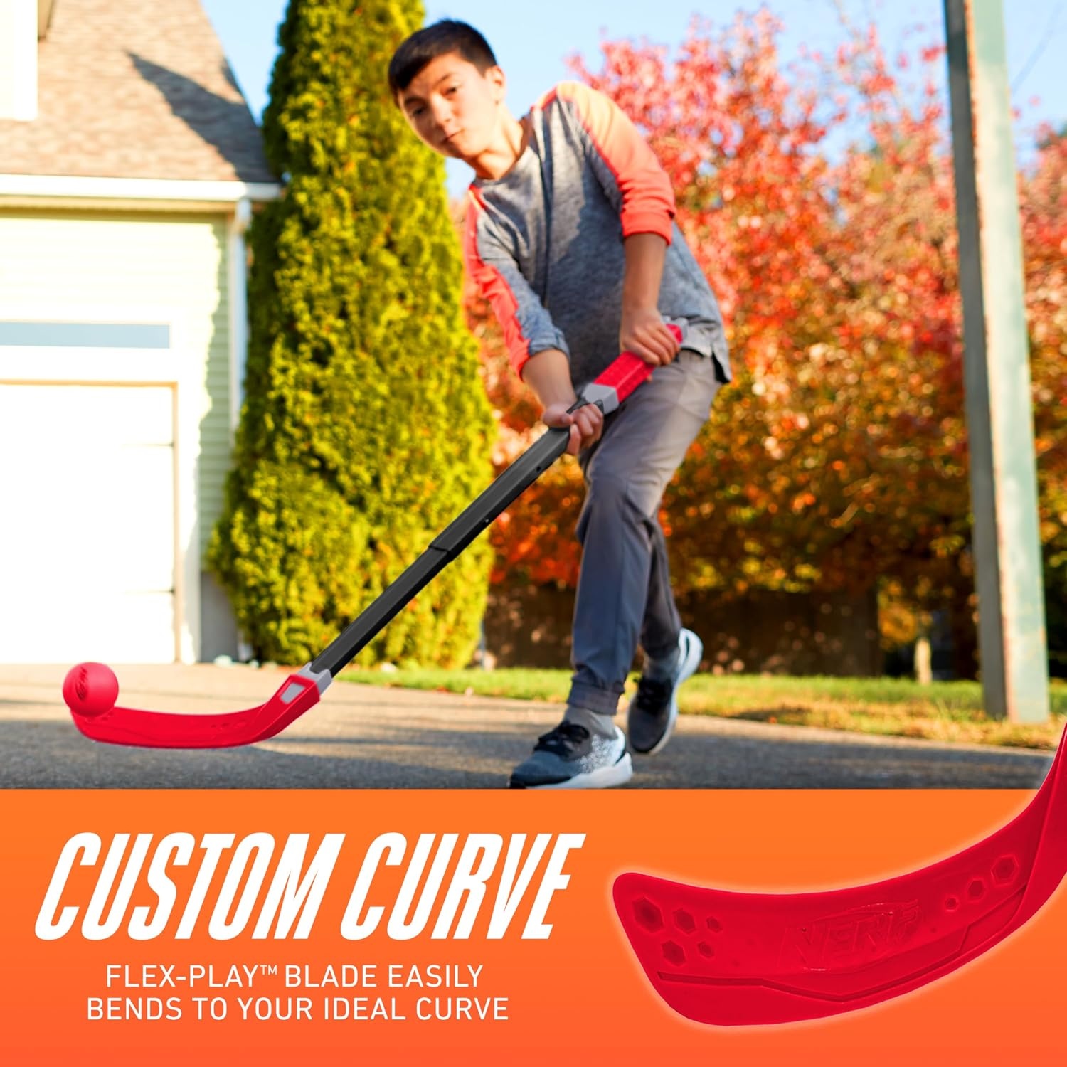 image:imageNERF Flexplay Hockey Stick Ball Set Adjustable Height1 Stick 2 Balls