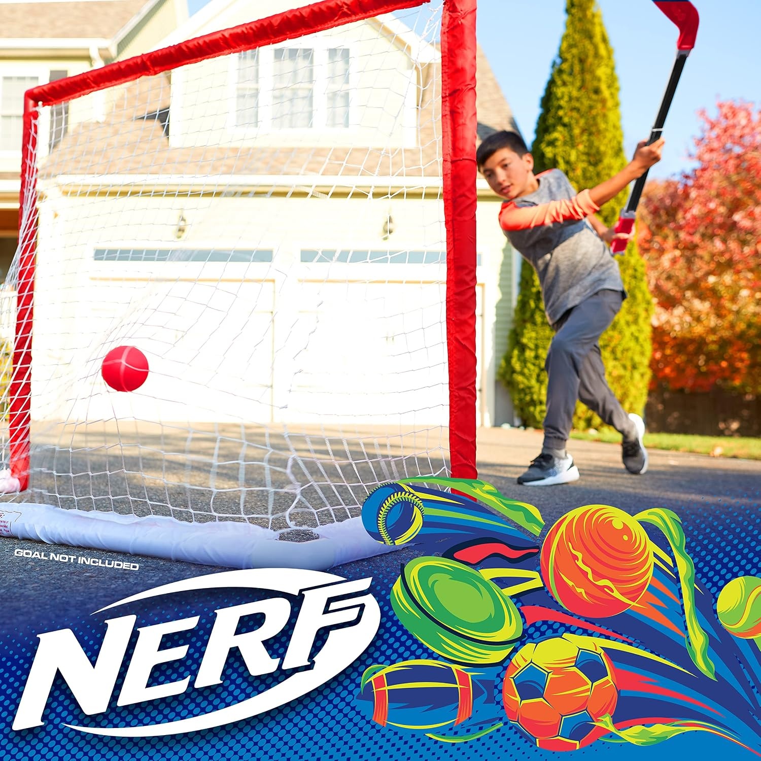 image:imageNERF Flexplay Hockey Stick Ball Set Adjustable Height1 Stick 2 Balls