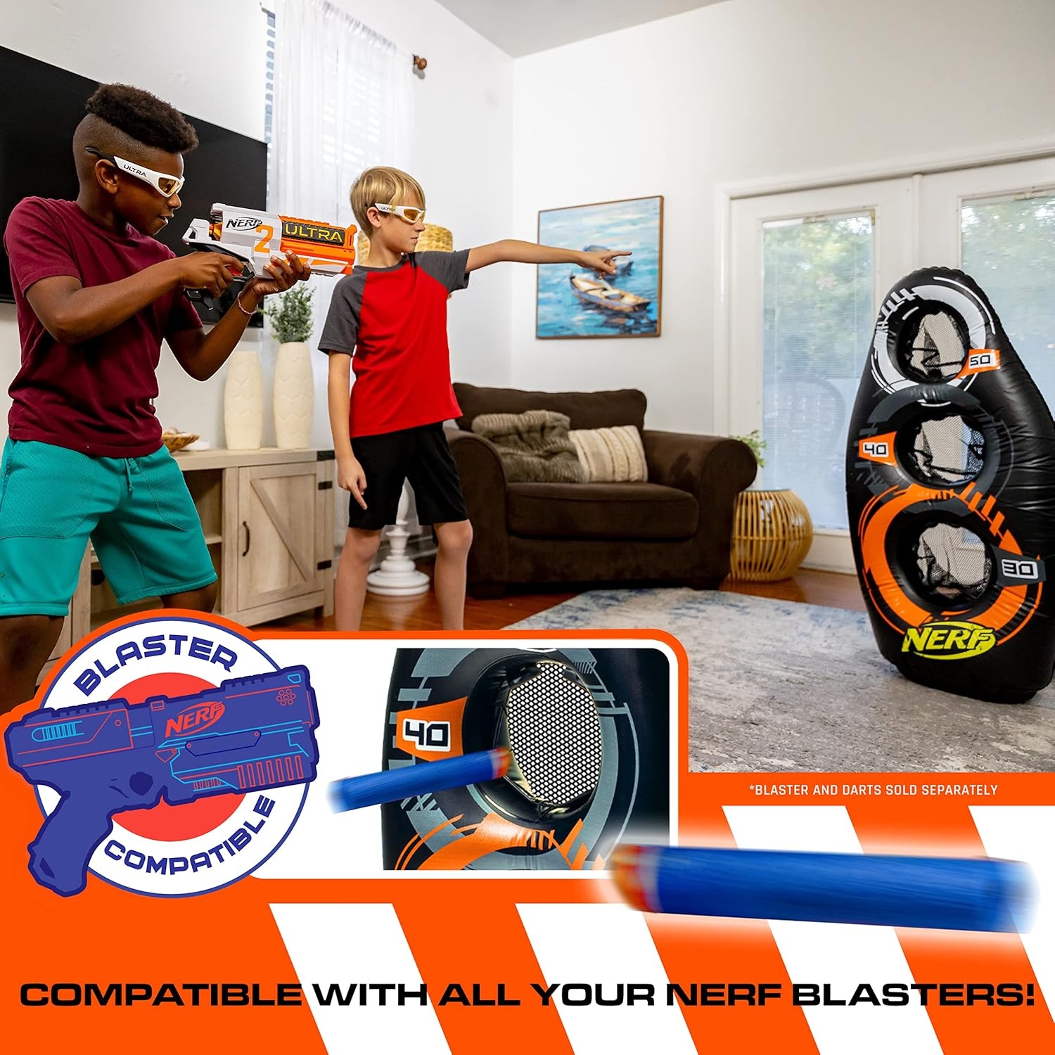 image:imageNERF Inflatable Target Set Proshot Kids Football Blaster Game Set 50 Standing Pop Up Target BlackOrangeGrayOne Size