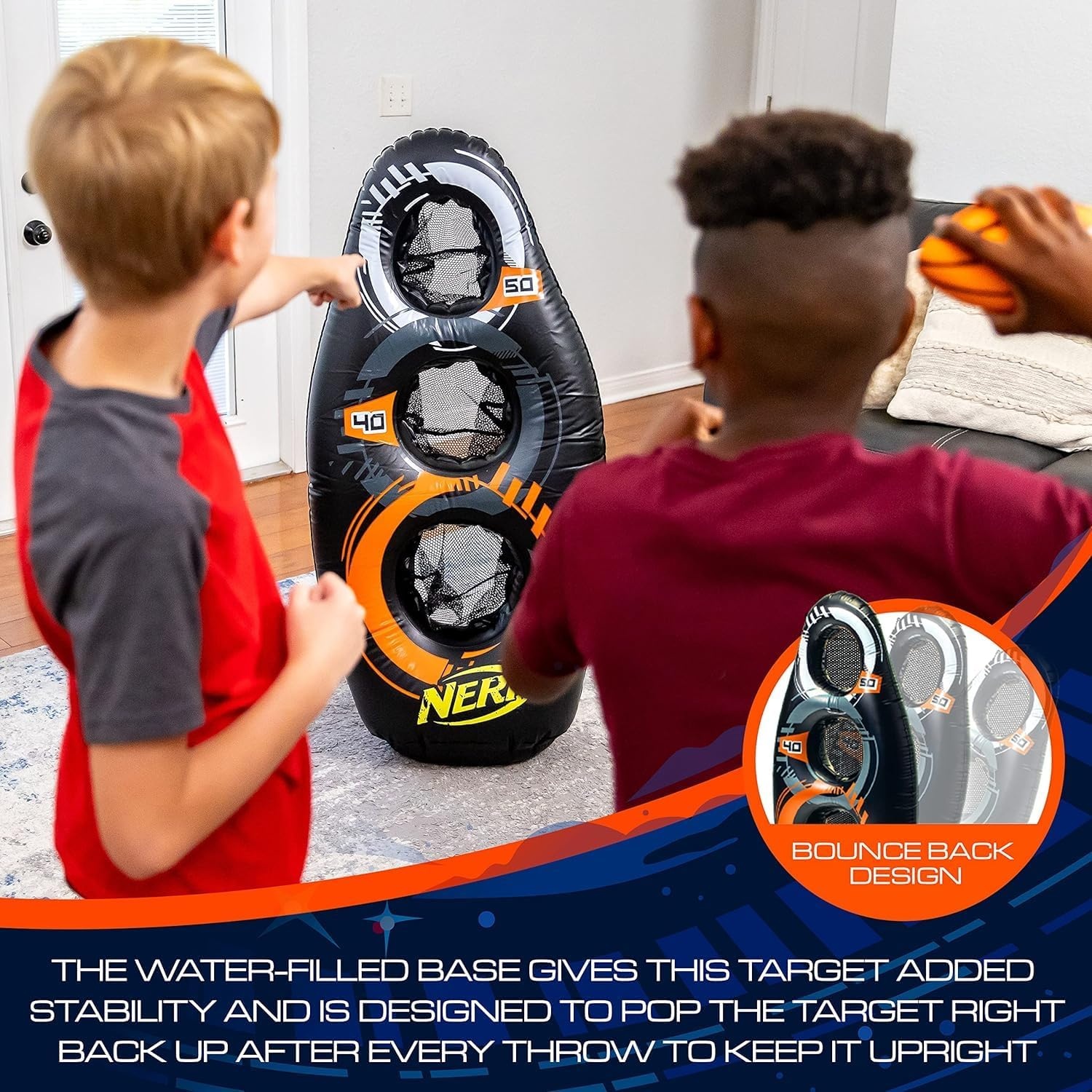 image:imageNERF Inflatable Target Set Proshot Kids Football Blaster Game Set 50 Standing Pop Up Target BlackOrangeGrayOne Size Pack of 4