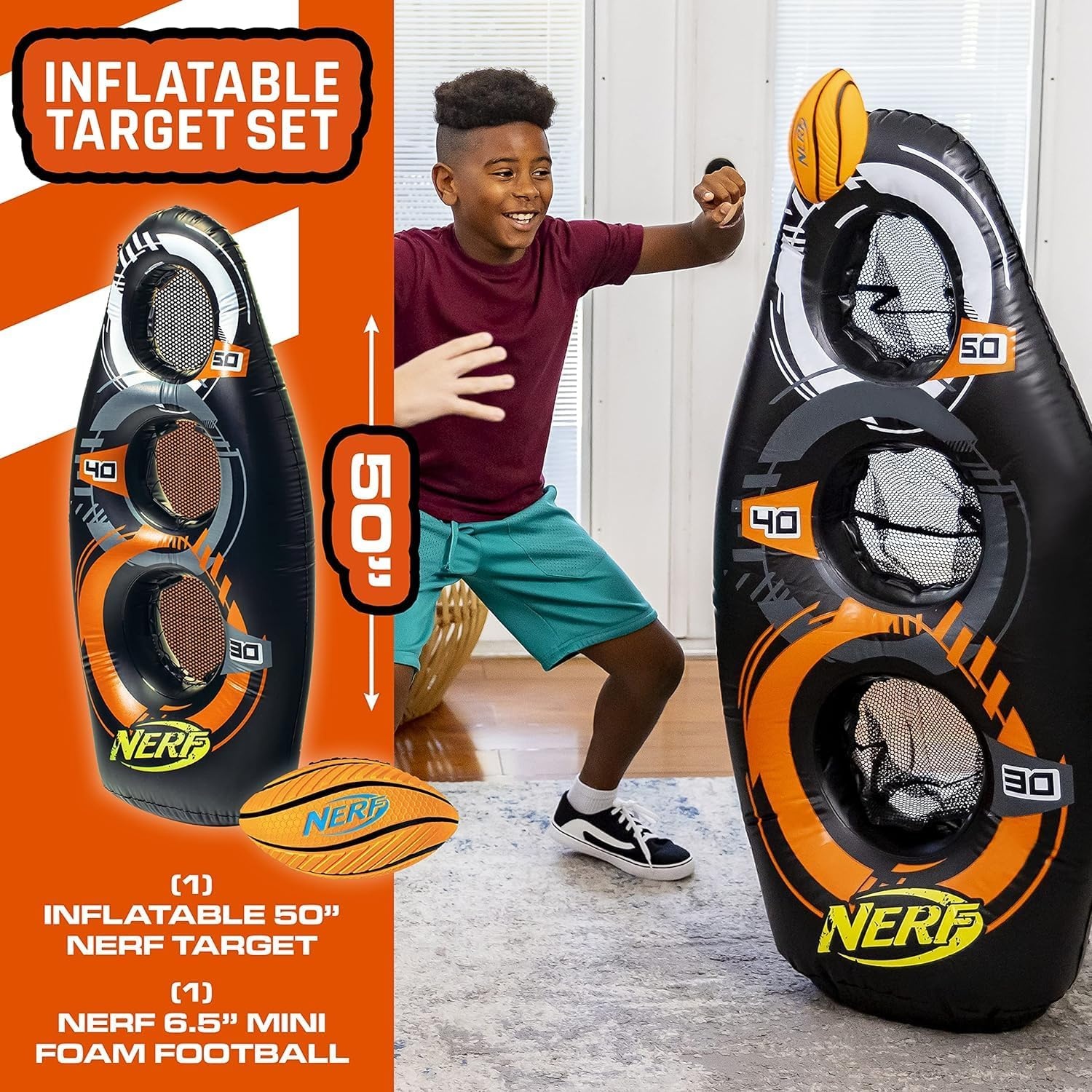 image:imageNERF Inflatable Target Set Proshot Kids Football Blaster Game Set 50 Standing Pop Up Target BlackOrangeGrayOne Size Pack of 4