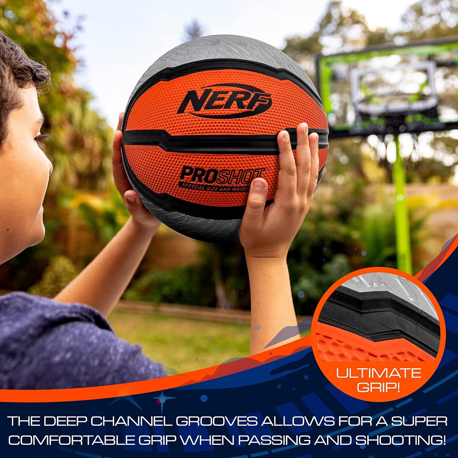 image:imageNerf Indoor Outdoor Basketball Proshot Official Size 295 Basketball Air Inflation Pump Extra Grip for Gym Driveway Hoops Regulation B7 Ball BlackOrangeOfficial