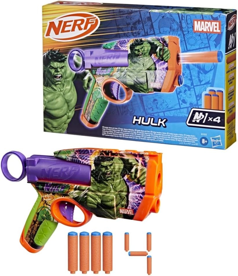 image:imageNerf Marvel Hulk Dart Blaster 4 Nerf N1 Foam Darts HulkInspired Blaster Skin Designs Kids Gifts Outdoor Toys amp Games for Ages 8 Amazon ExclusiveHulk