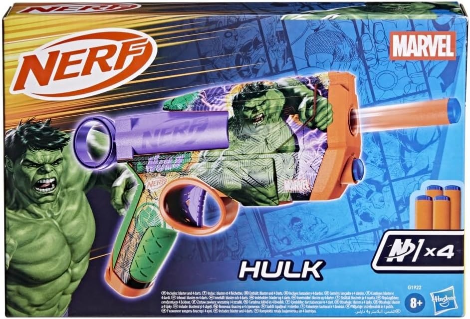 image:imageNerf Marvel Hulk Dart Blaster 4 Nerf N1 Foam Darts HulkInspired Blaster Skin Designs Kids Gifts Outdoor Toys amp Games for Ages 8 Amazon ExclusiveHulk