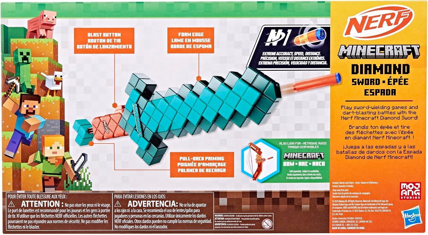 image:imageNerf Minecraft Pillagers Crossbow Dart Blaster 6 N1 Darts Compatible Only with N1 Dart Blasters 6 Dart Capacity Ages 8Diamond Sword