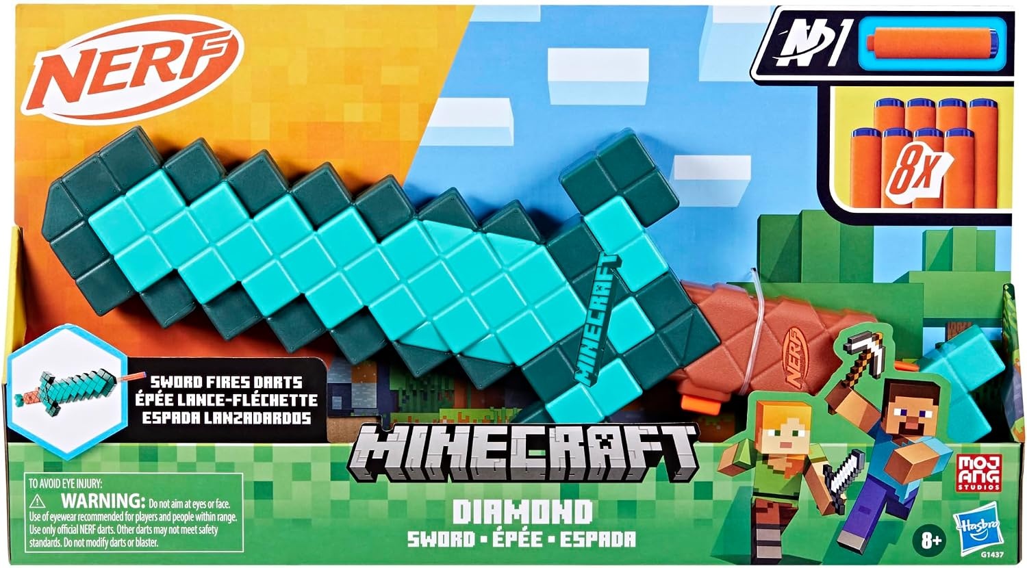 image:imageNerf Minecraft Pillagers Crossbow Dart Blaster 6 N1 Darts Compatible Only with N1 Dart Blasters 6 Dart Capacity Ages 8Diamond Sword