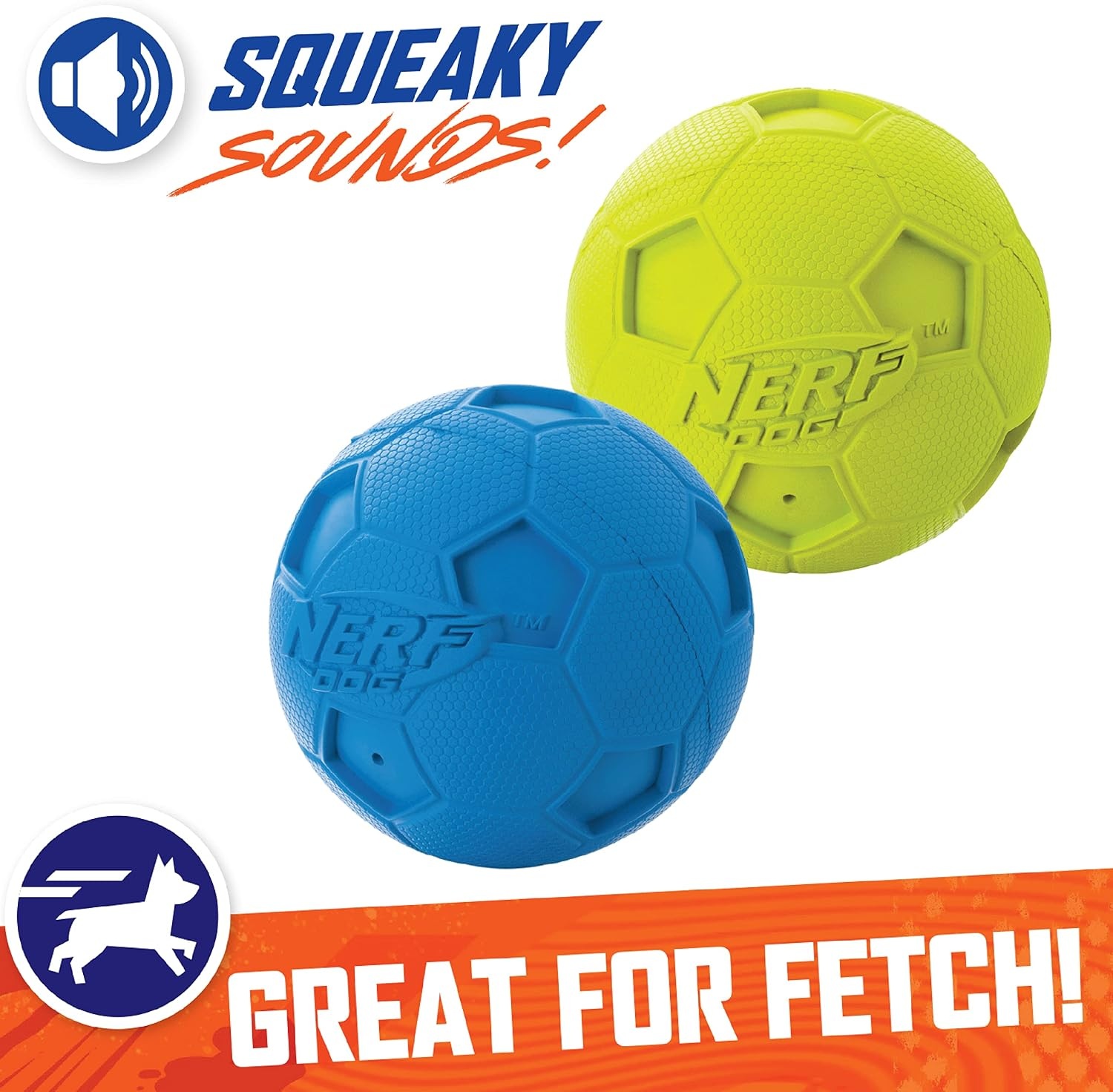 image:imageNerf Dog 4in Soccer Squeak Ball Green Dog Toy Model Number 2172Green Blue 2 Pack