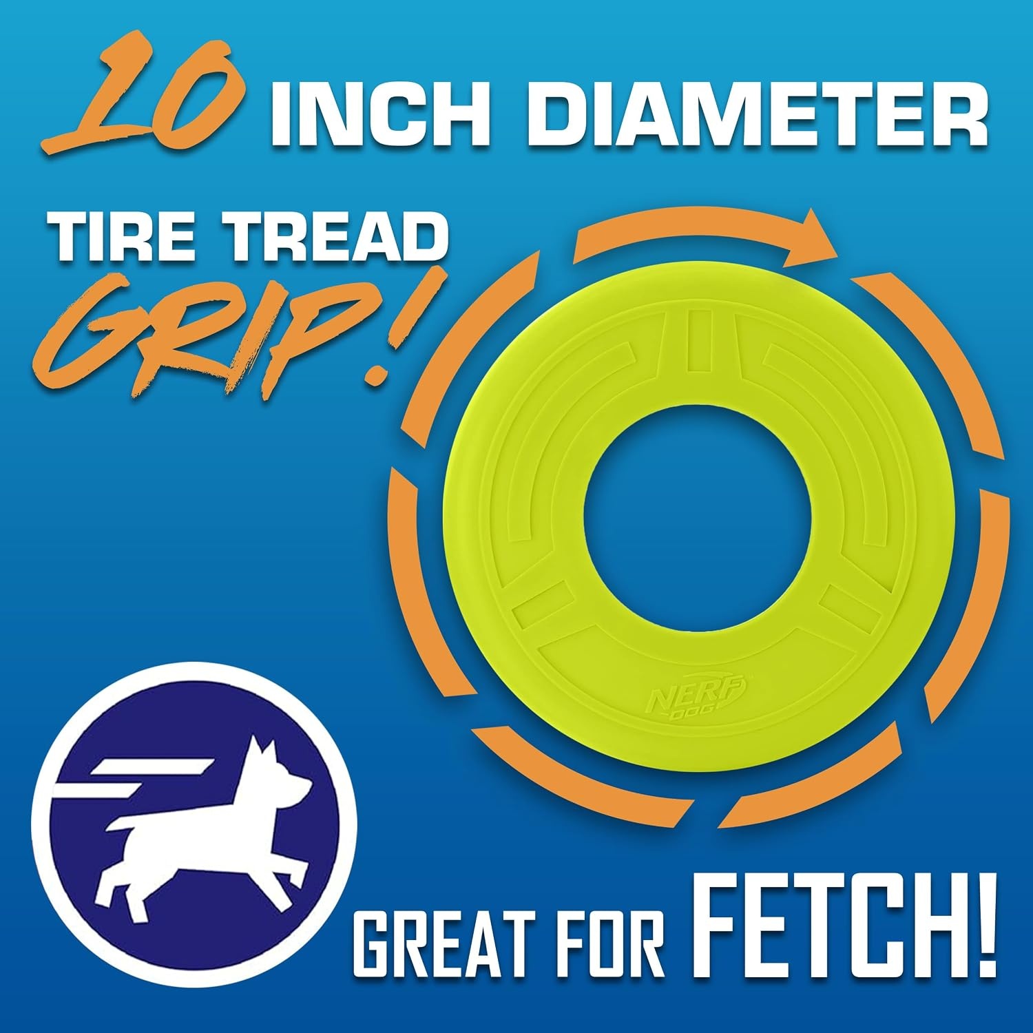 image:imageNerf Dog Atomic Flyer Outdoor Dog Toy 10 Inch Flying Disc Dog Fetch Toy Rubber Dog Toy for Medium Dogs and Large Dogs OrangeGreen