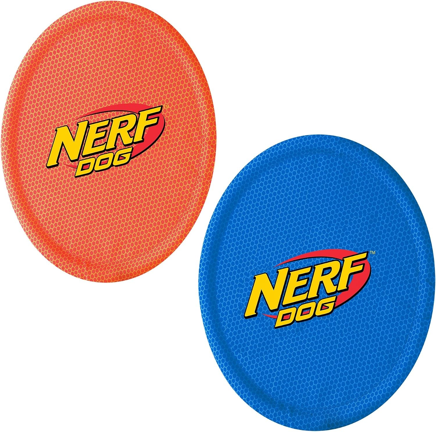 image:imageNerf Dog Nylon Flyer Dog Toy Flying Disc Lightweight Durable and Water Resistant Great for Beach and Pool 9 inch diameter for MediumLarge Breeds Single Unit BlueBlue and Red 2 Pack