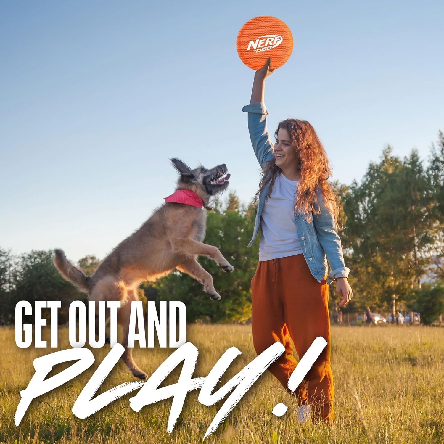 image:imageNerf Dog Nylon Flyer Dog Toy Flying Disc Lightweight Durable and Water Resistant Great for Beach and Pool 9 inch diameter for MediumLarge Breeds Single Unit BlueOrange