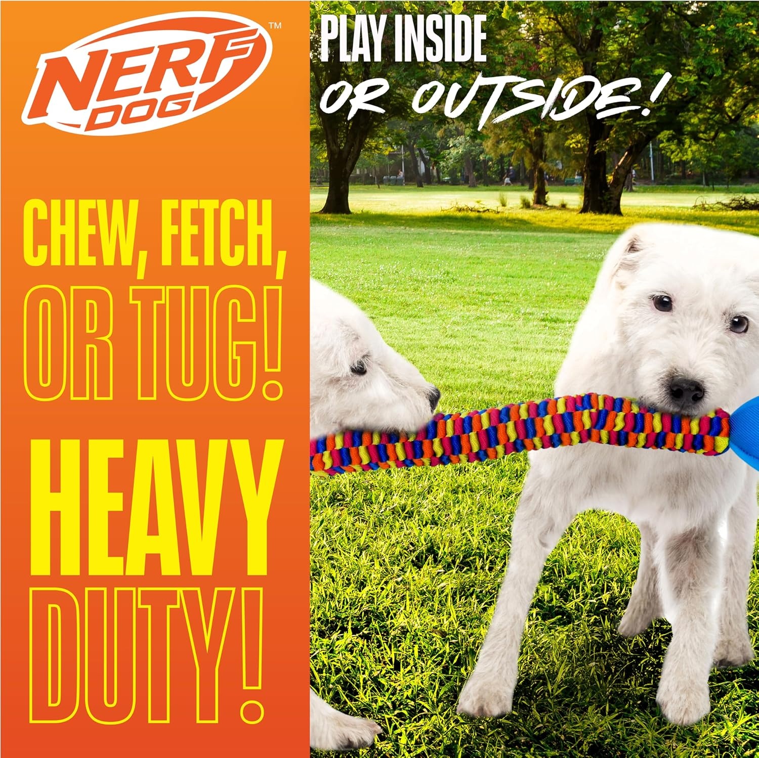 image:imageNerf Dog Rainbow Vortex Chain Tug Dog Toy Lightweight Durable and Water Resistant 19 Inches For MediumLarge Breeds Single Unit Rainbow Colored19in