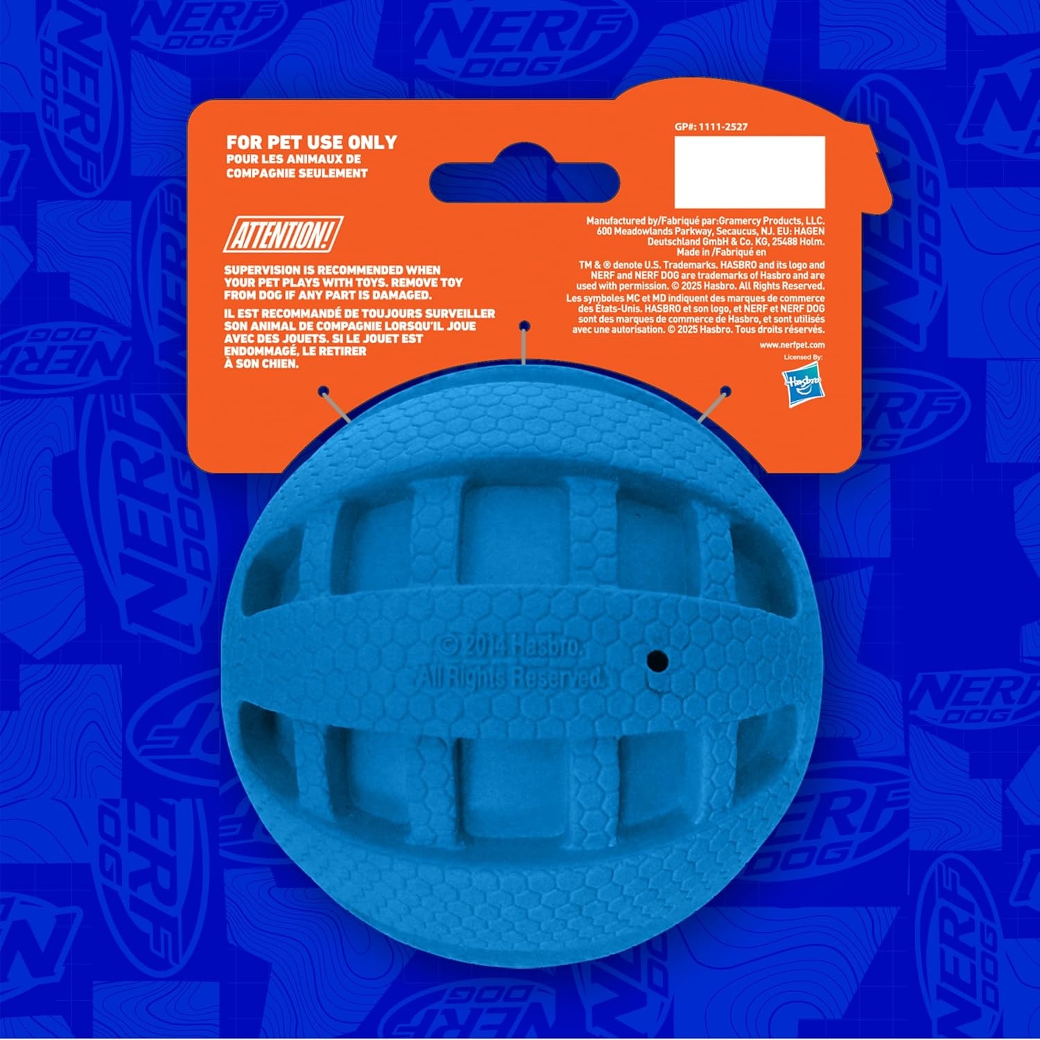 image:imageNerf Dog Rubber Ball Dog Toy with Checkered Squeaker Lightweight Durable and Water Resistant 4 Inch Diameter for MediumLarge Breeds Single Unit Blue4 Inch Blue