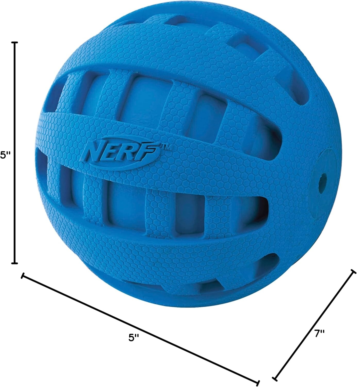 image:imageNerf Dog Rubber Ball Dog Toy with Checkered Squeaker Lightweight Durable and Water Resistant 4 Inch Diameter for MediumLarge Breeds Single Unit Blue4 Inch Blue