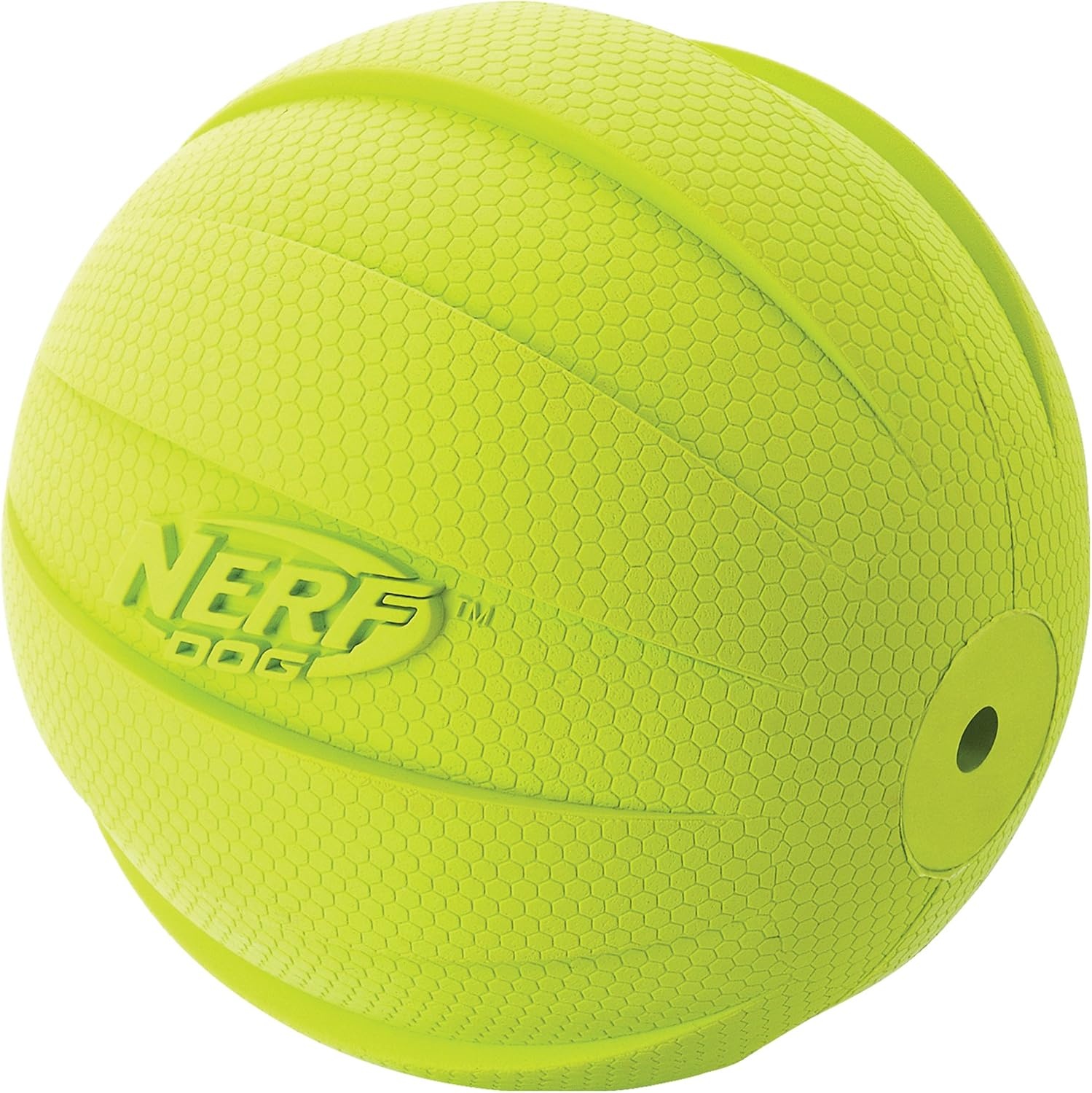 image:imageNerf Dog Rubber Ball Dog Toy with Squeaker Lightweight Durable and Water Resistant 4 Inch Diameter for MediumLarge Breeds Single Unit GreenGreen