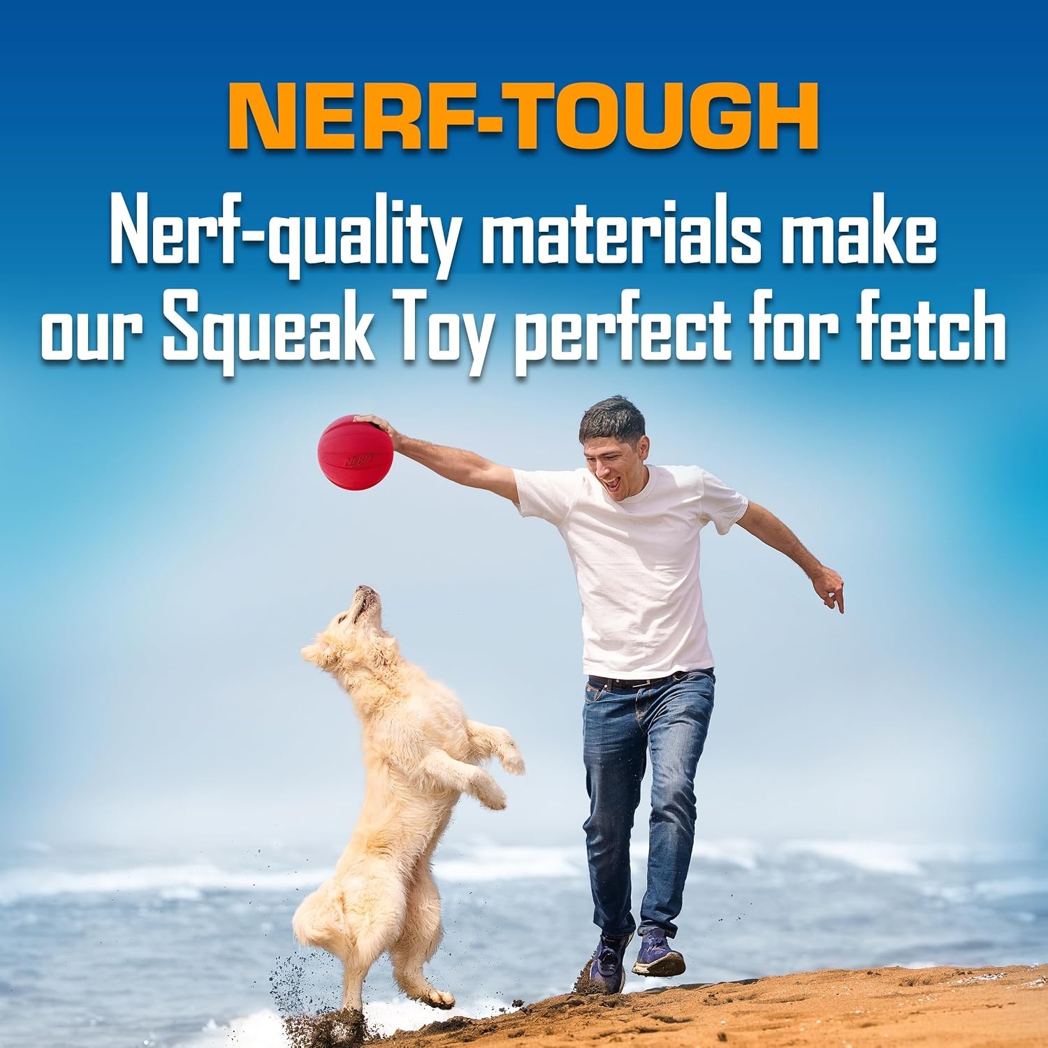 image:imageNerf Dog Rubber Ball Dog Toy with Squeaker Lightweight Durable and Water Resistant 4 Inch Diameter for MediumLarge Breeds Single Unit GreenGreenRed