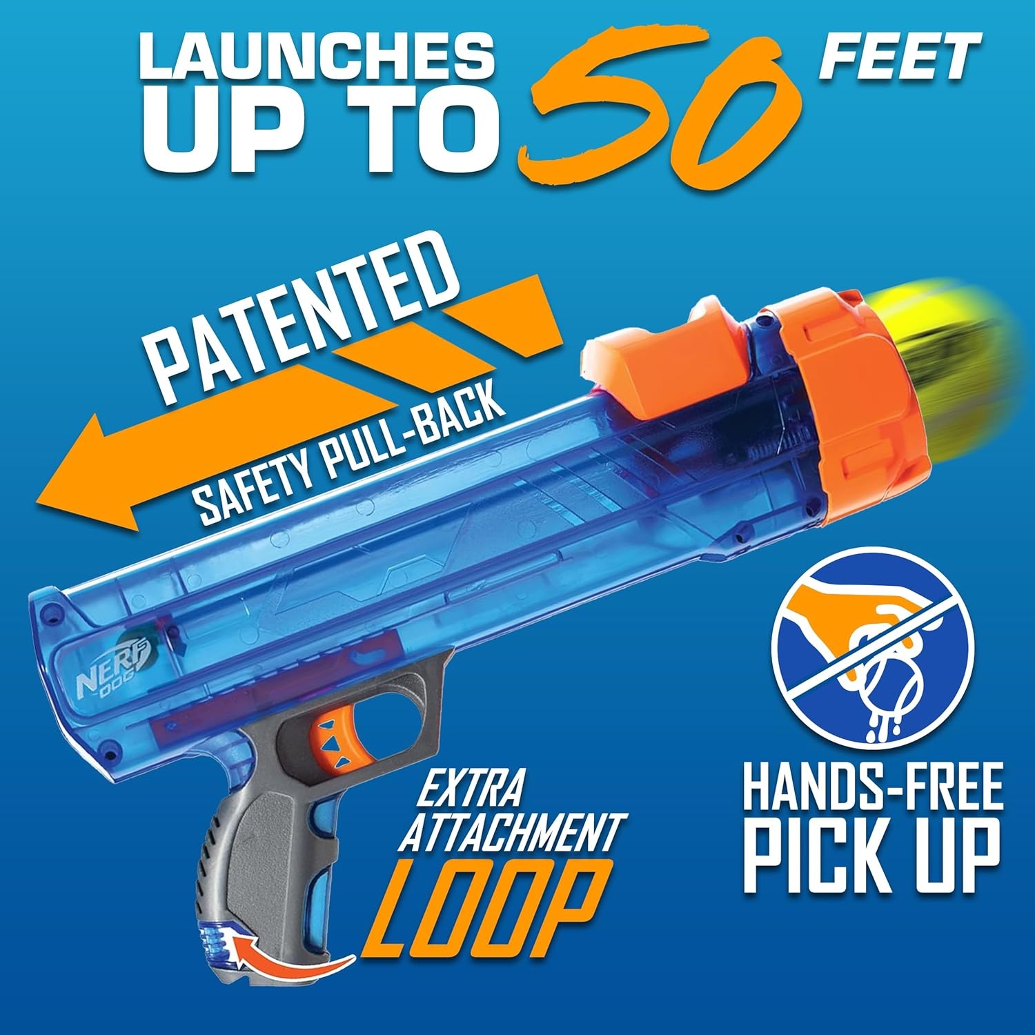 image:imageNerf Dog Tennis Ball Blaster Dog Toy Gift Set Tennis Ball Dog Fetch Toy Launches up to 50 ft Dog Ball Thrower for All Breeds Includes Translucent Blue Tennis Ball Launcher and 3 Dog Tennis Balls4 Piece Set